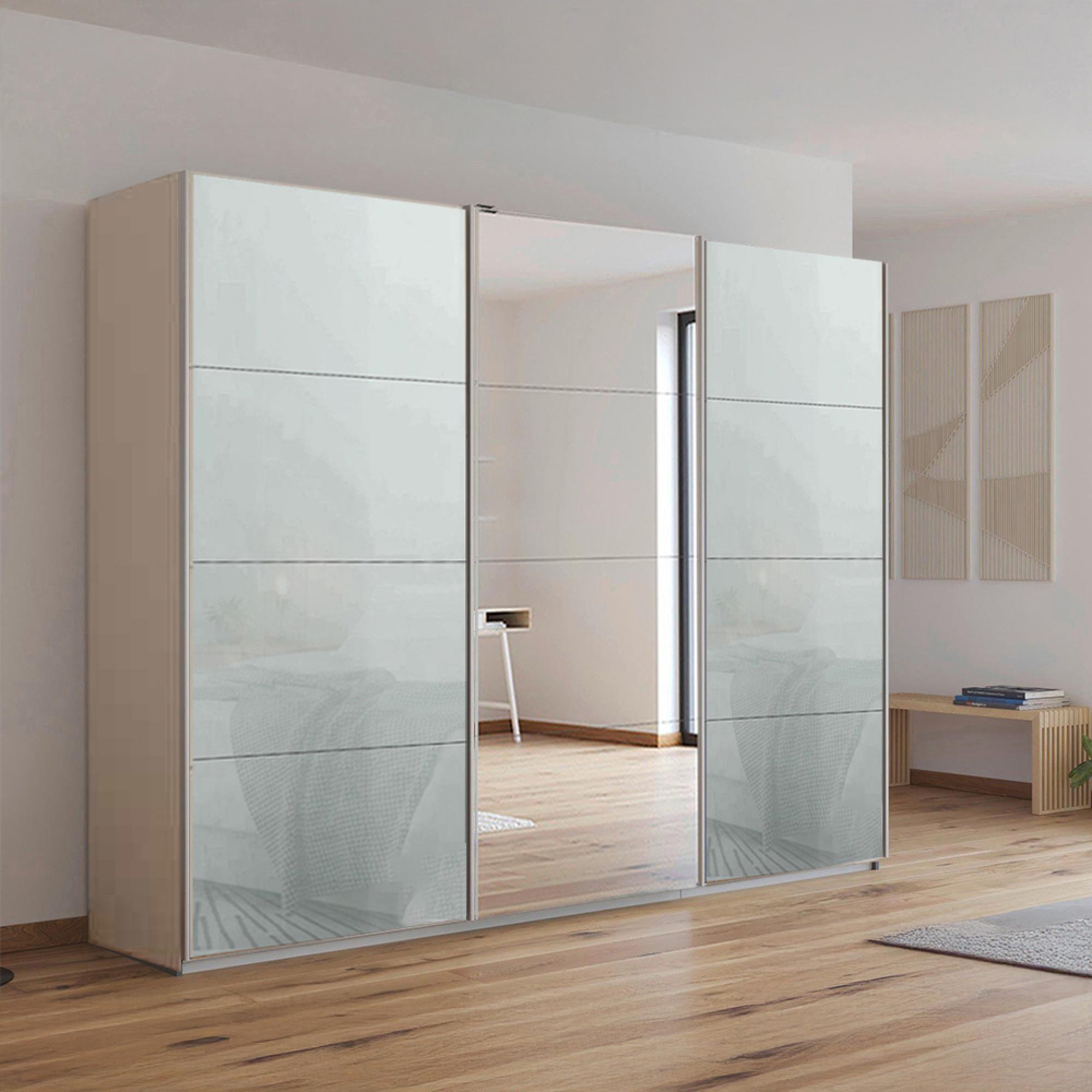 Kulmbach Sliding Mirror Wardrobe 271cm 3 Door Champagne Silk Grey Glass