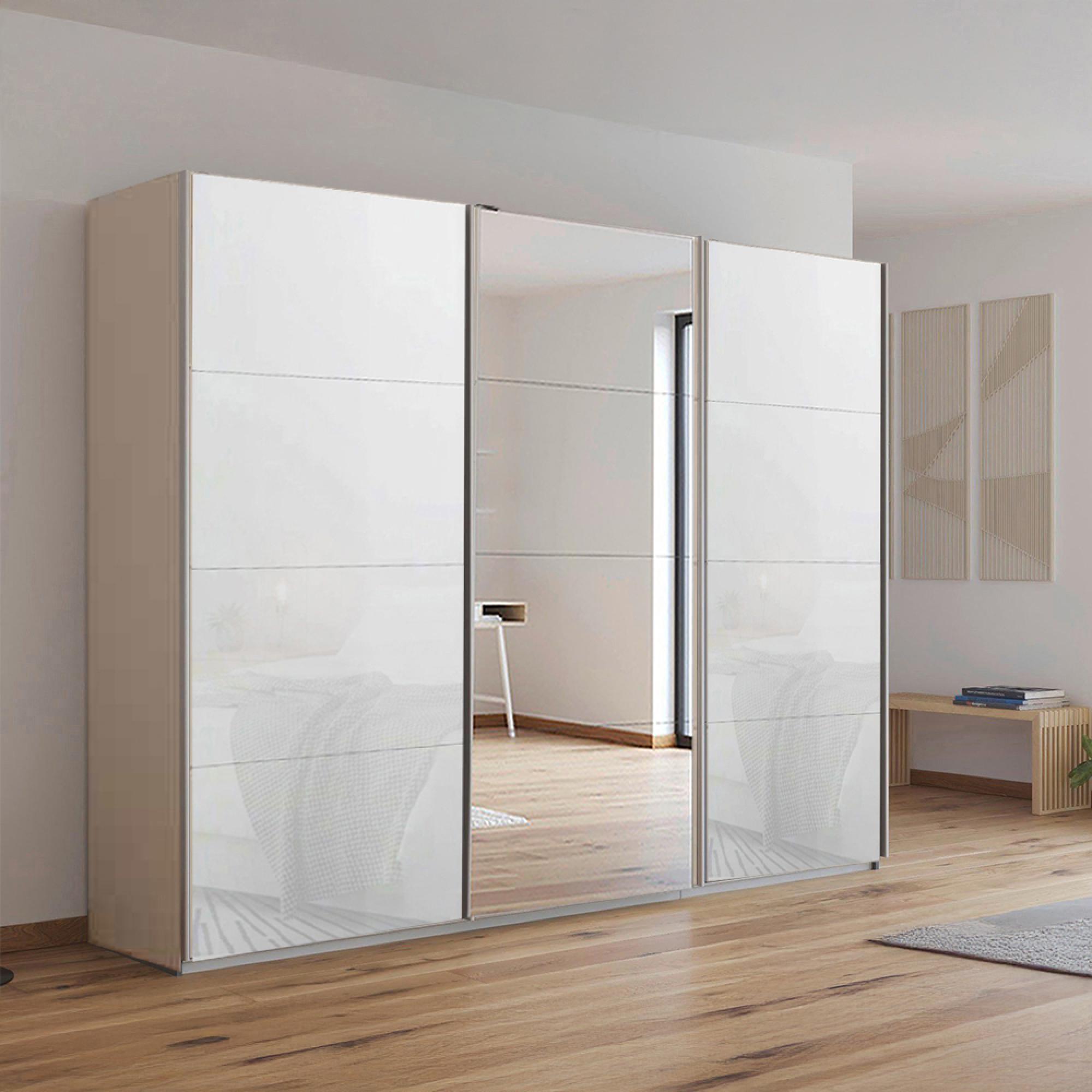 Kulmbach Sliding Mirror Wardrobe 271cm 3 Door Champagne White Glass Kulmbach Sliding Mirror Wardrobe 271cm 3 Door Champagne White Glass