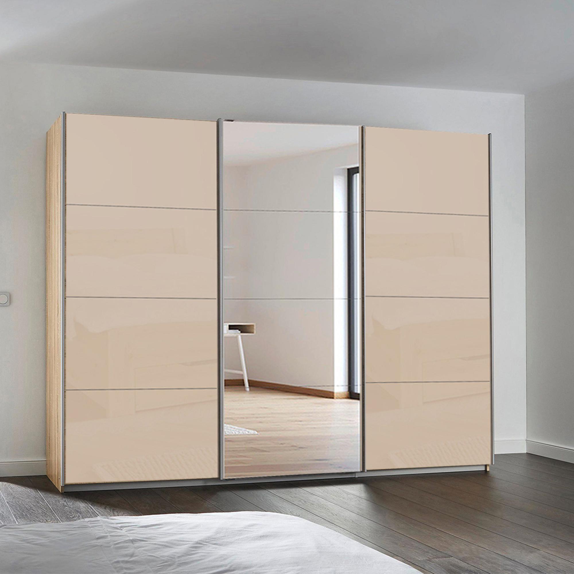 Kulmbach Sliding Mirror Wardrobe - 271cm - 3 Door - Sonoma Oak & Champagne Glass