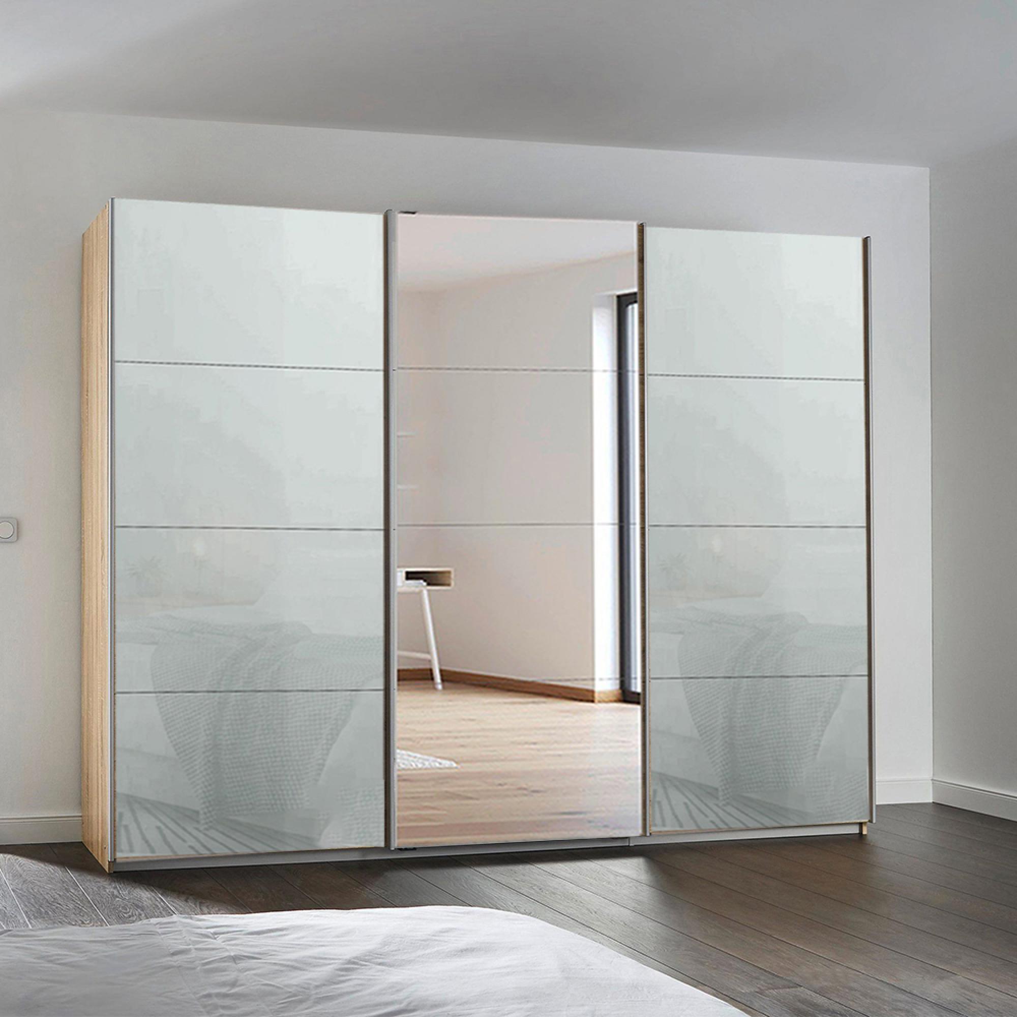 Kulmbach Sliding Mirror Wardrobe 271cm 3 Door Sonoma Oak Silk Grey Glass
