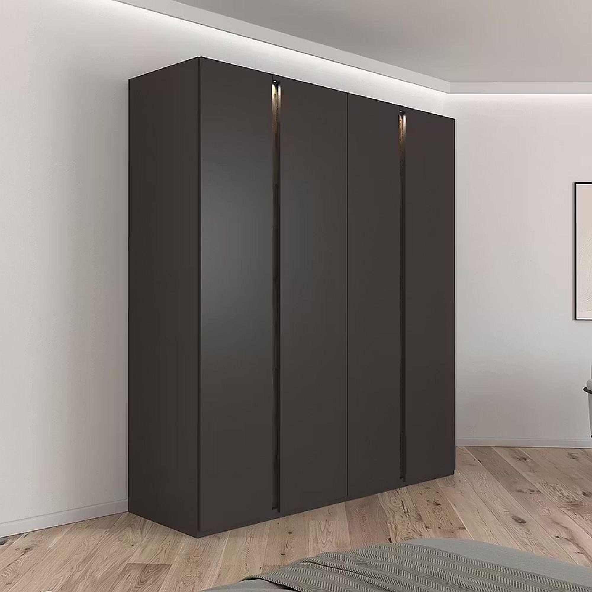 Rauch Luana 201cm 4 Door Wardrobe with Lighting - Graphite and Atlantic Dark Oak