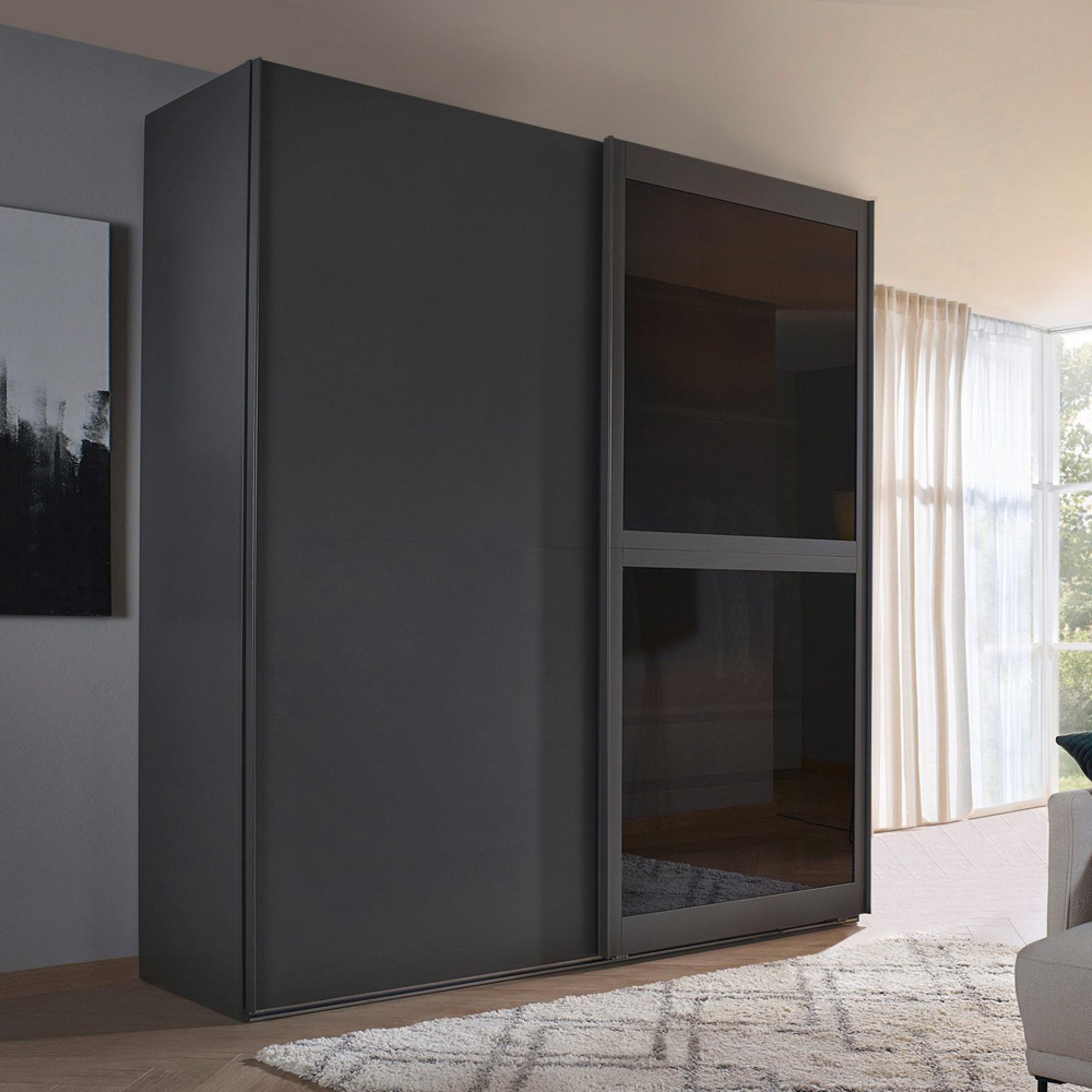 Rauch Lumis 201cm 2 Door Sliding Wardrobe - Graphite and Grey Glass