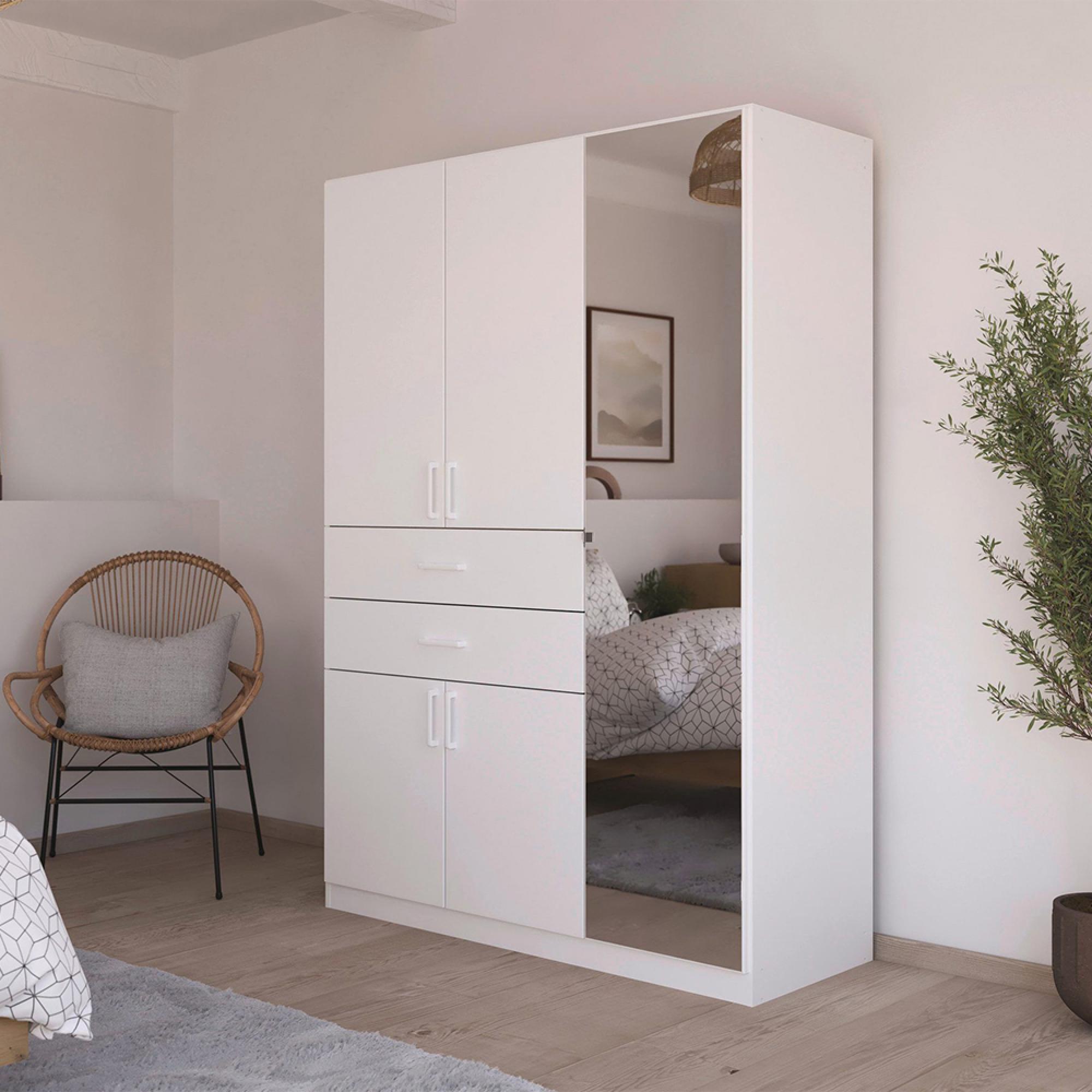 Maika Wardrobe - 136cm - 5 Door - Combi - H197cm - Alpine White