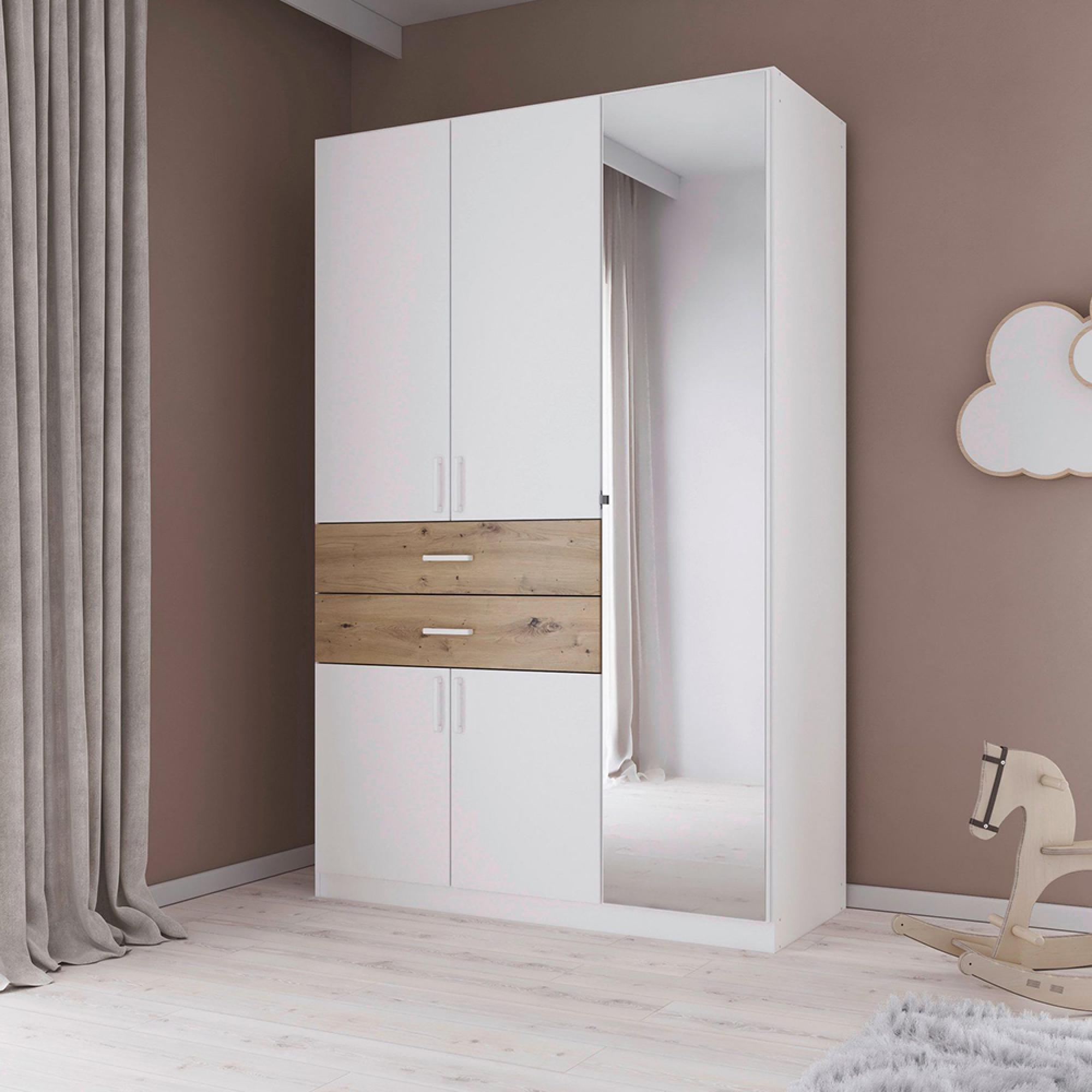 Maika Wardrobe - 136cm - 5 Door - Combi - H210cm - Alpine White & Artisan Oak