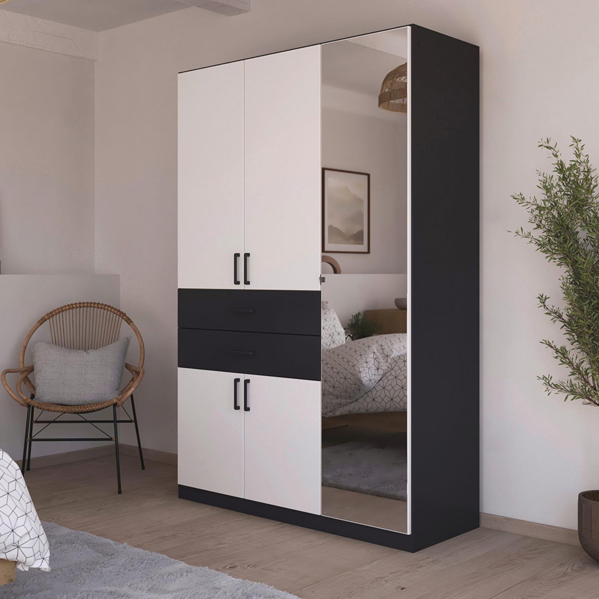 Maika Wardrobe - 136cm - 5 Door - Combi - H210cm - Metallic Dark Grey & Alpine White