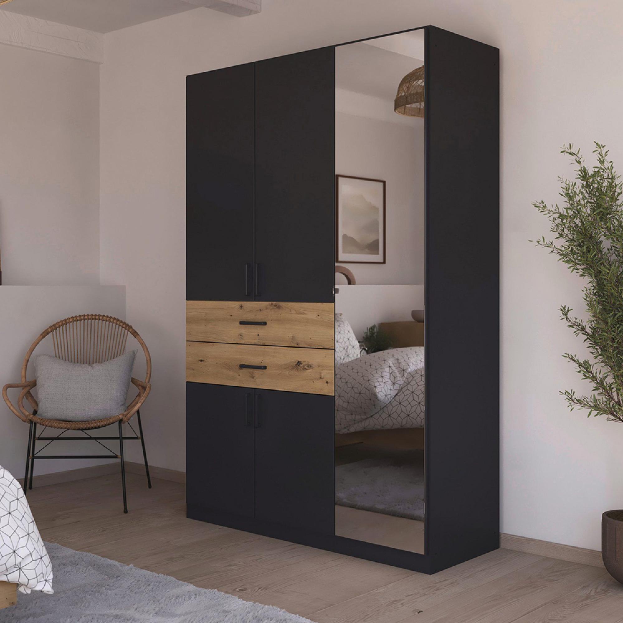 Maika Wardrobe - 136cm - 5 Door - Combi - H210cm - Metallic Dark Grey & Artisan Oak