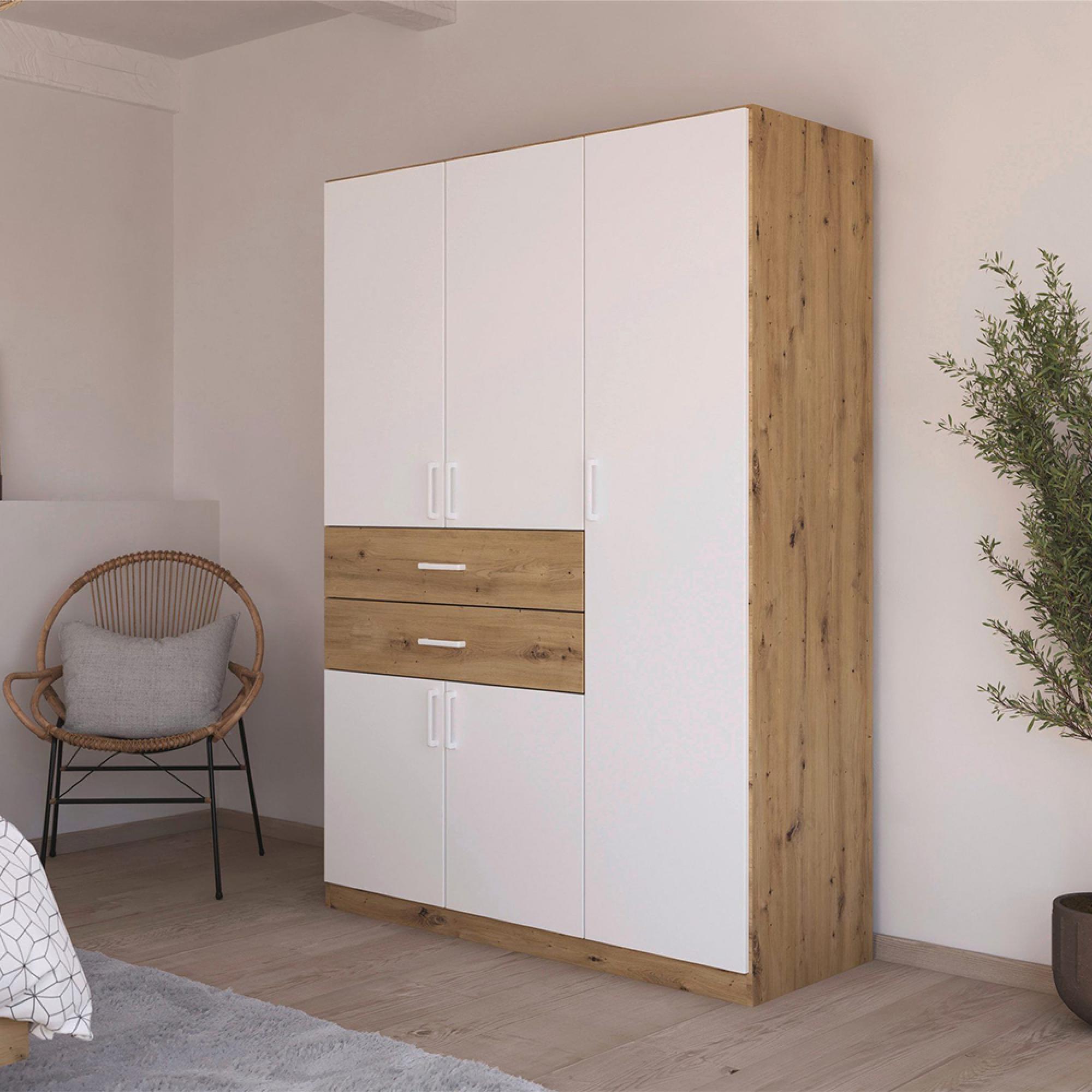 Rauch Maika 136cm 5 Door Wardrobe - H 197cm - Artisan Oak and Alpine White