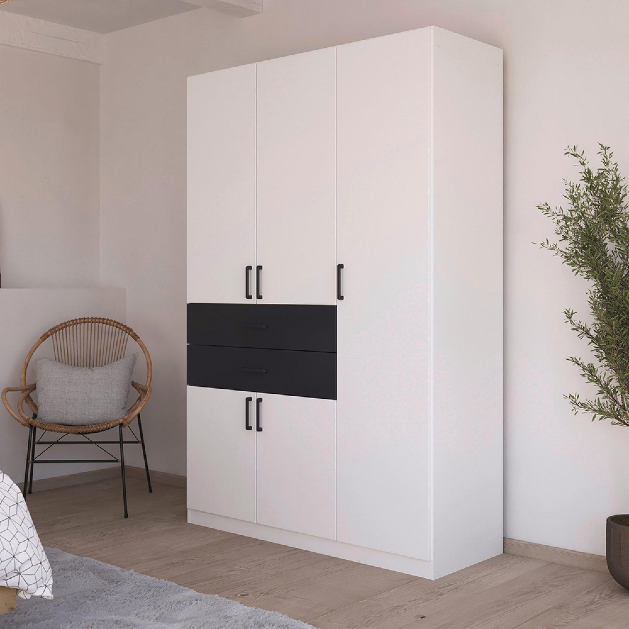 Rauch Maika 136cm 5 Door Wardrobe - H 210cm - Alpine White and Metallic Dark Grey