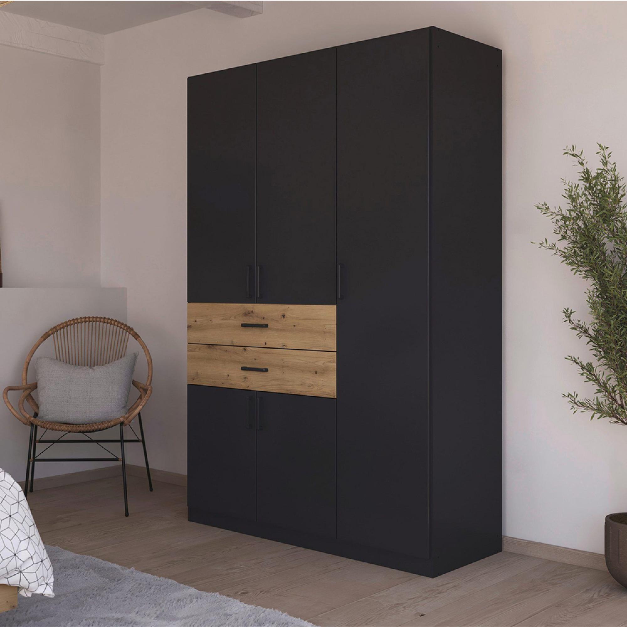 Rauch Maika 136cm 5 Door Wardrobe - H 210cm - Metallic Dark Grey and Artisan Oak