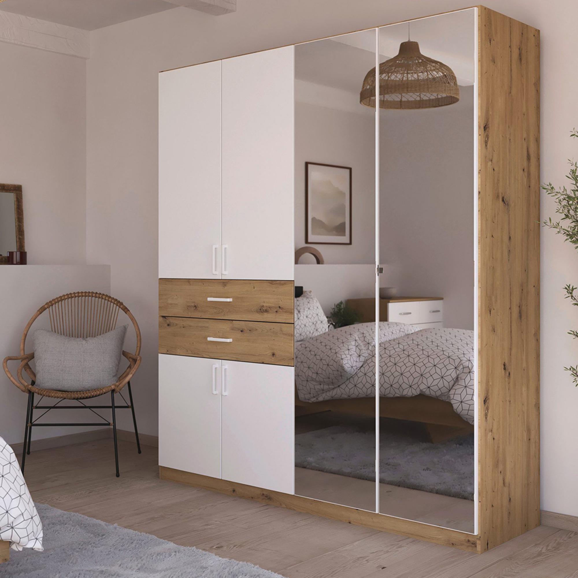 Rauch Maika 181cm 6 Door Combi Wardrobe - H 210cm - Artisan Oak and Alpine White