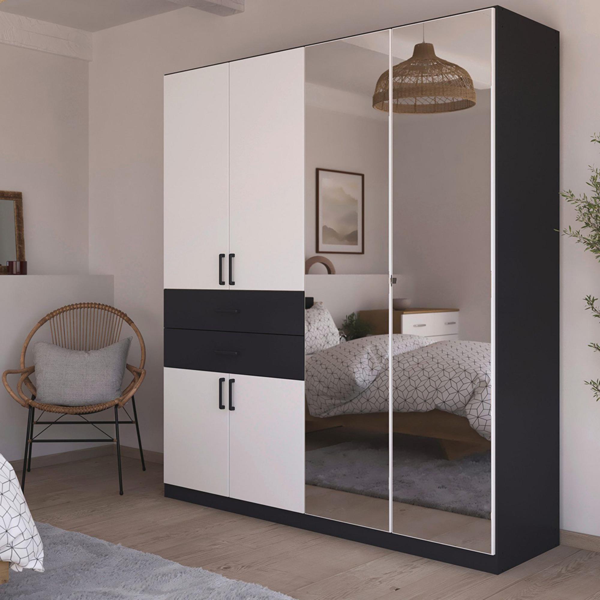 Rauch Maika 181cm 6 Door Combi Wardrobe - H 210cm - Metallic Dark Grey and Alpine White
