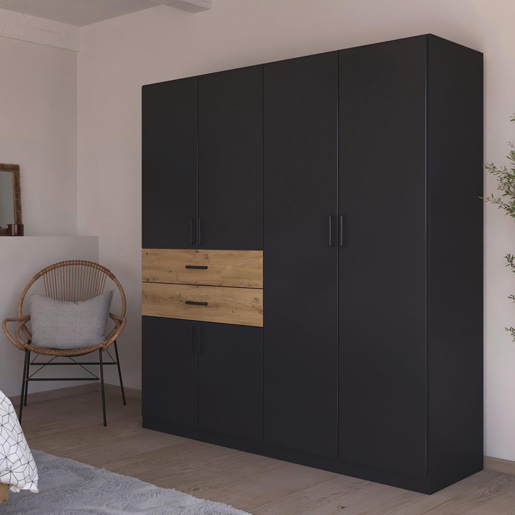 Rauch Maika 181cm 6 Door Wardrobe - H 197cm - Metallic Dark Grey and Artisan Oak