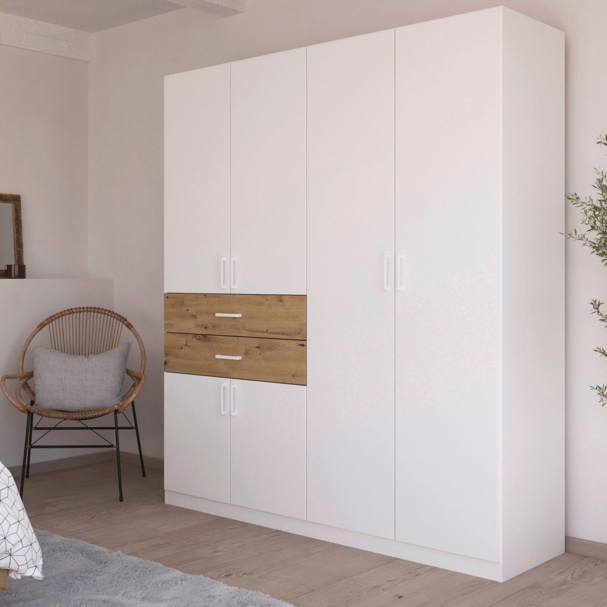 Maika Wardrobe - 181cm - 6 Door - H210cm - Alpine White & Artisan Oak