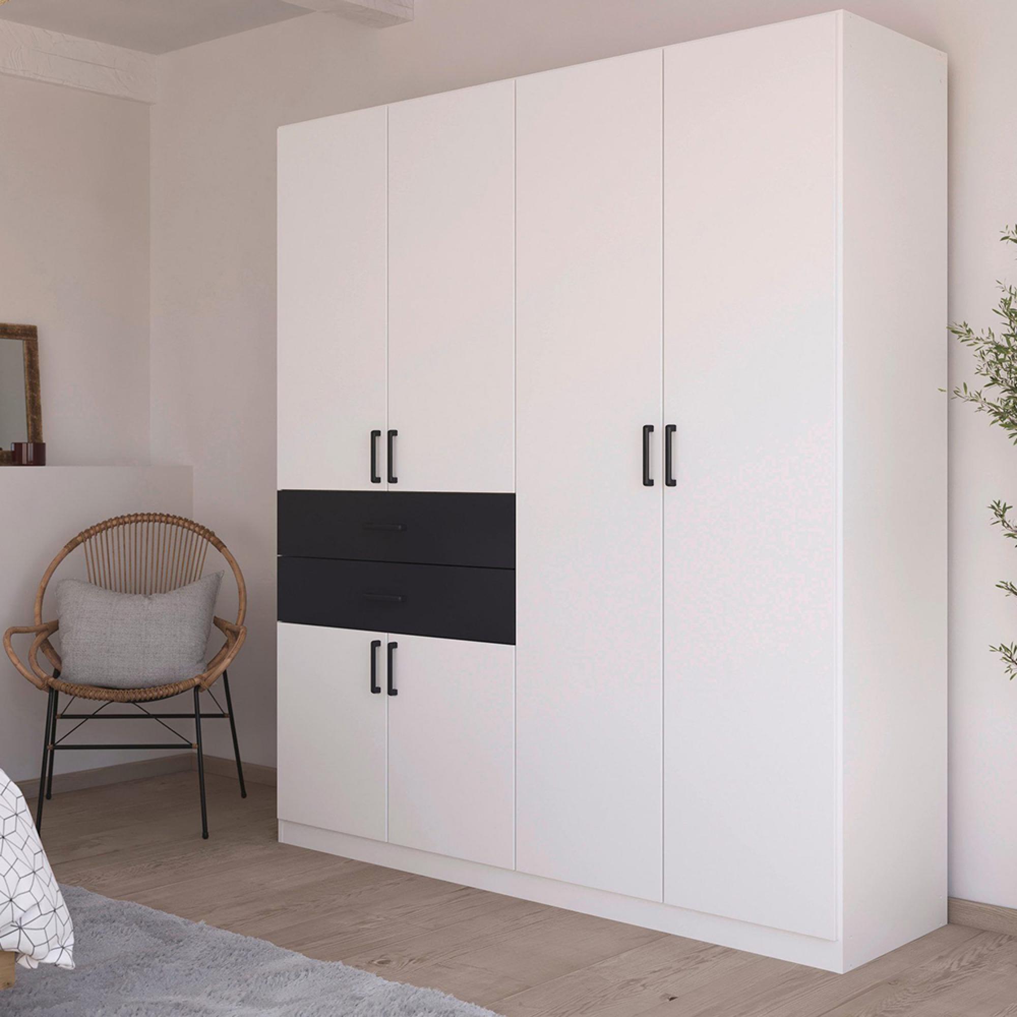 Maika Wardrobe - 181cm - 6 Door - H210cm - Alpine White & Metallic Dark Grey