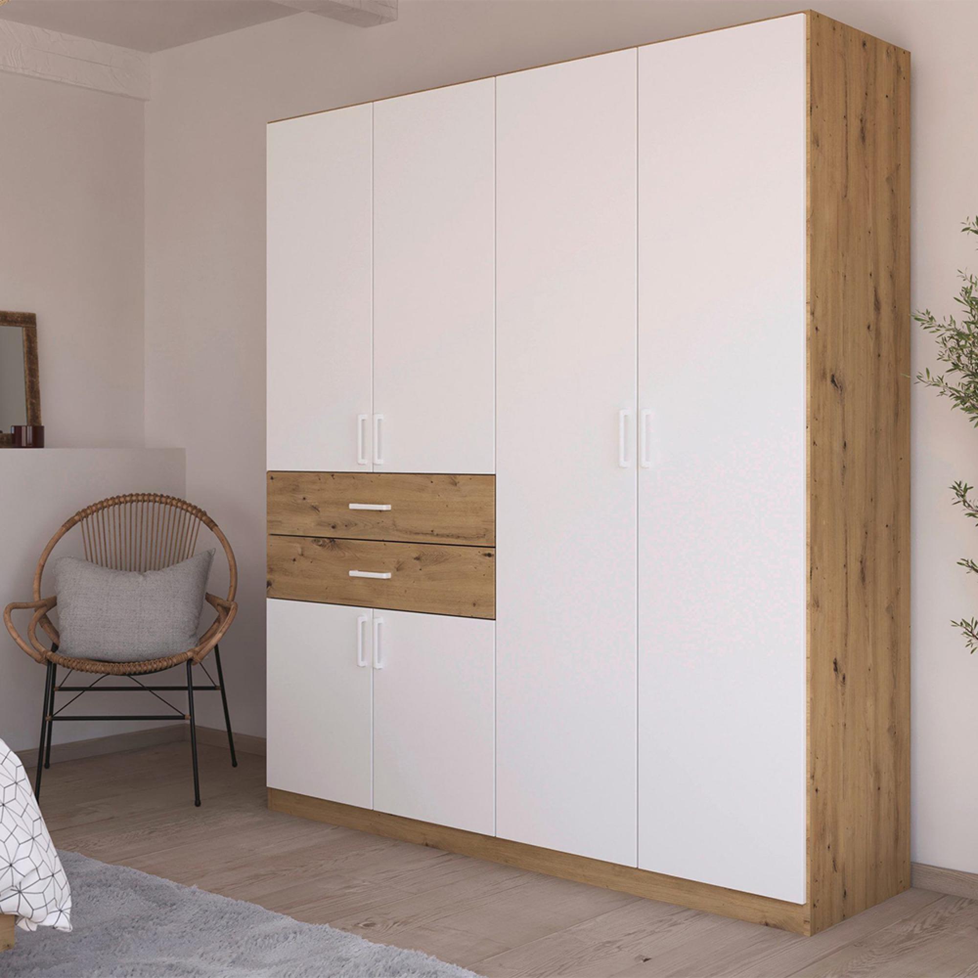 Maika Wardrobe - 181cm - 6 Door - H210cm - Artisan Oak & Alpine White