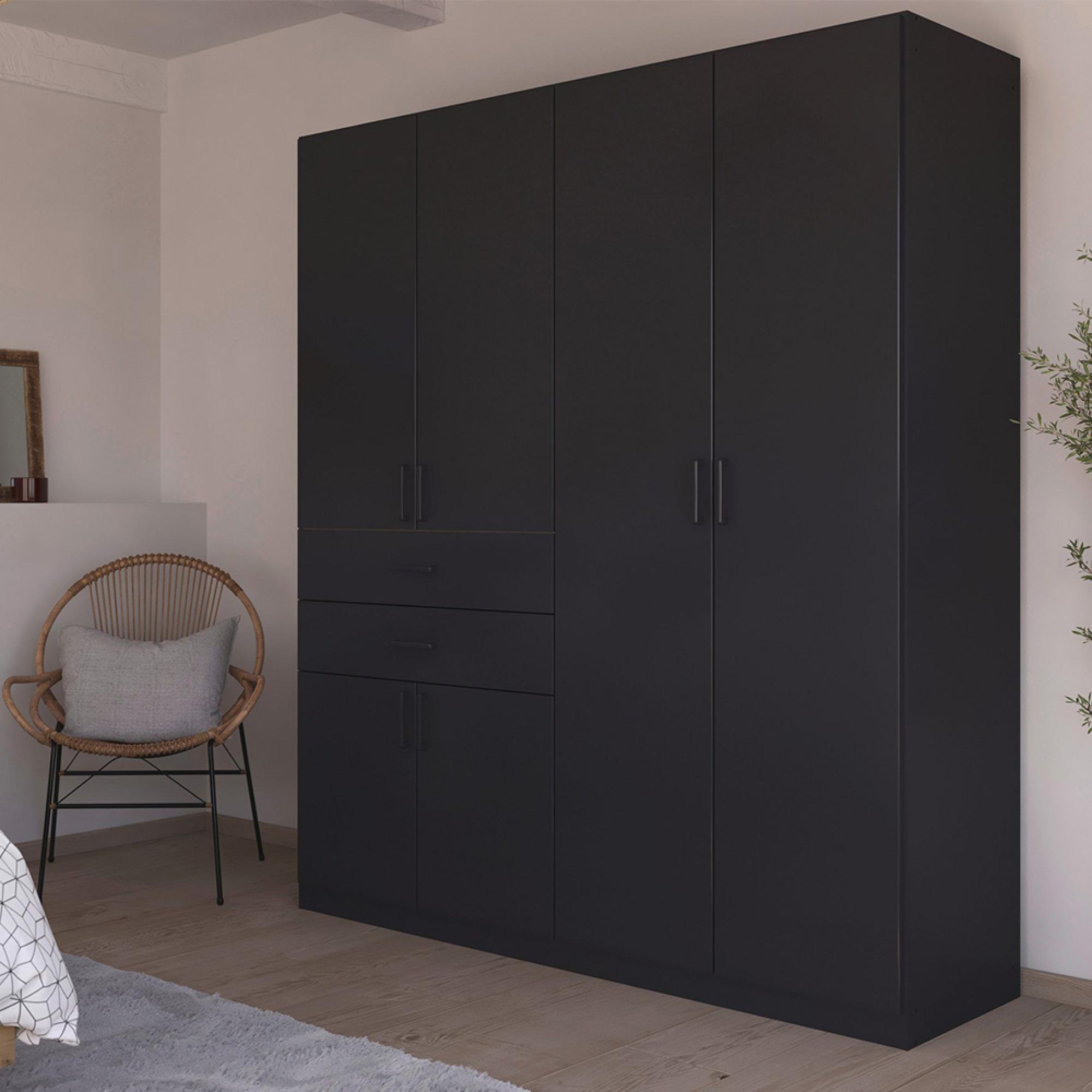 Maika Wardrobe - 181cm - 6 Door - H210cm - Metallic Dark Grey