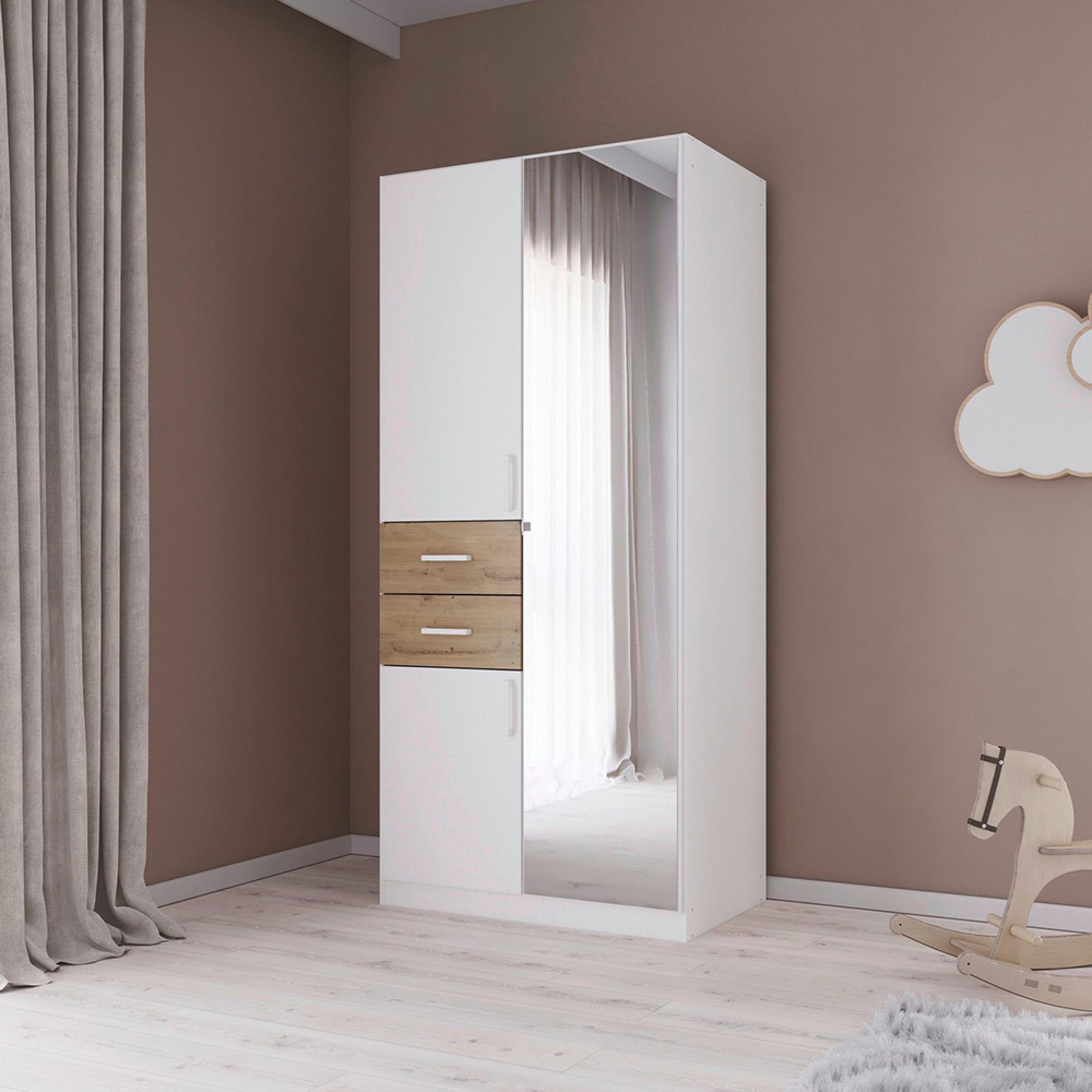 Rauch Maika 91cm 3 Door Combi Wardrobe - H 197cm - Alpine White and Artisan Oak