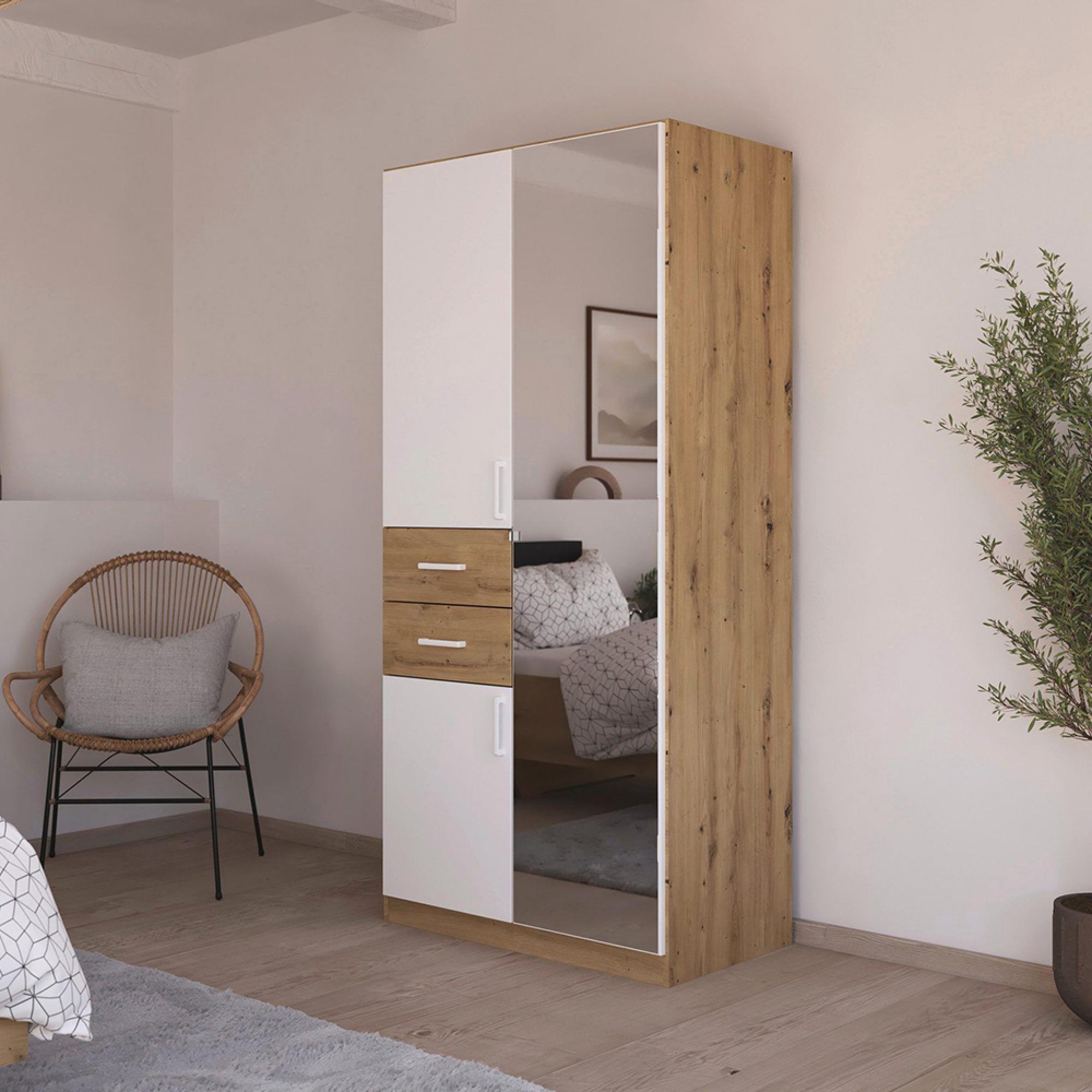 Rauch Maika 91cm 3 Door Combi Wardrobe - H 197cm - Artisan Oak and Alpine White