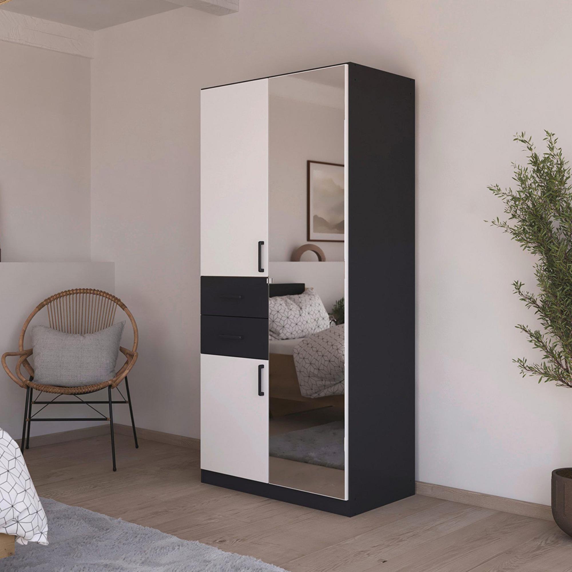 Rauch Maika 91cm 3 Door Combi Wardrobe - H 197cm - Metallic Dark Grey and Alpine White