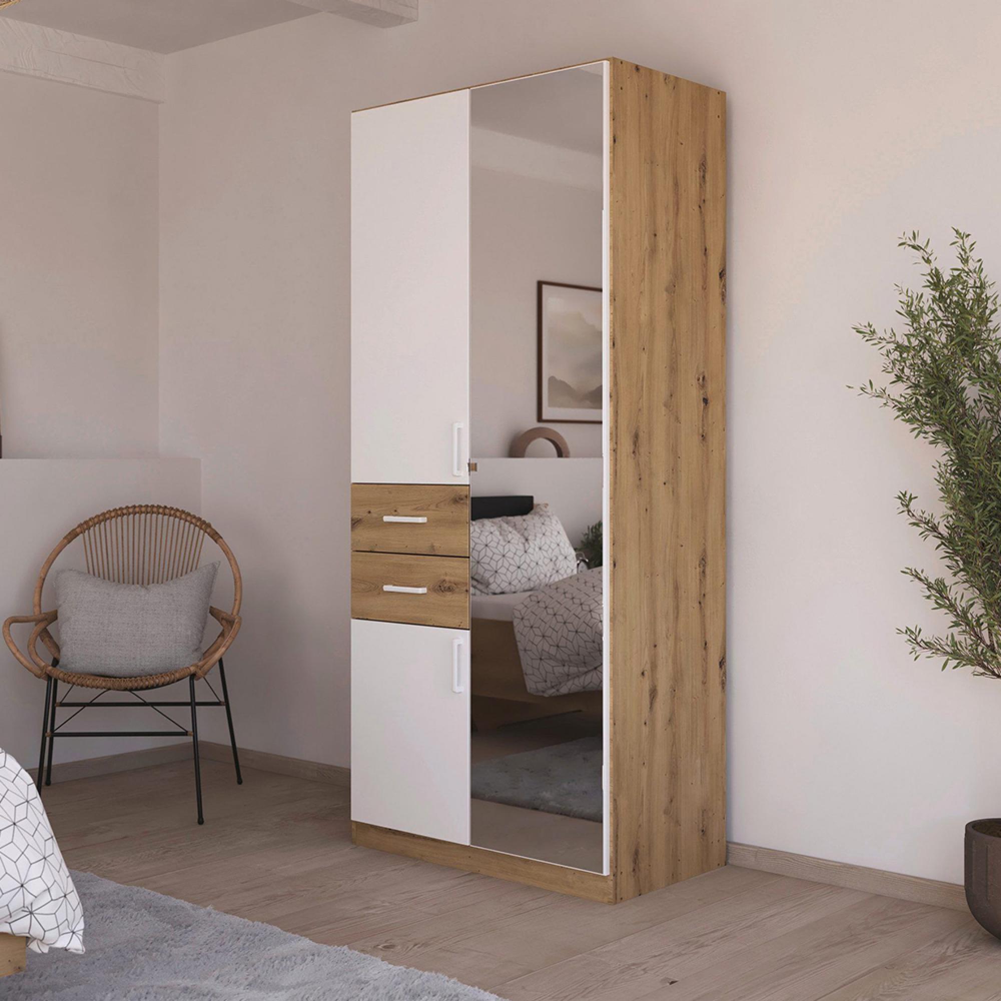 Maika Wardrobe - 91cm - 3 Door - Combi - H210cm - Artisan Oak & Alpine White