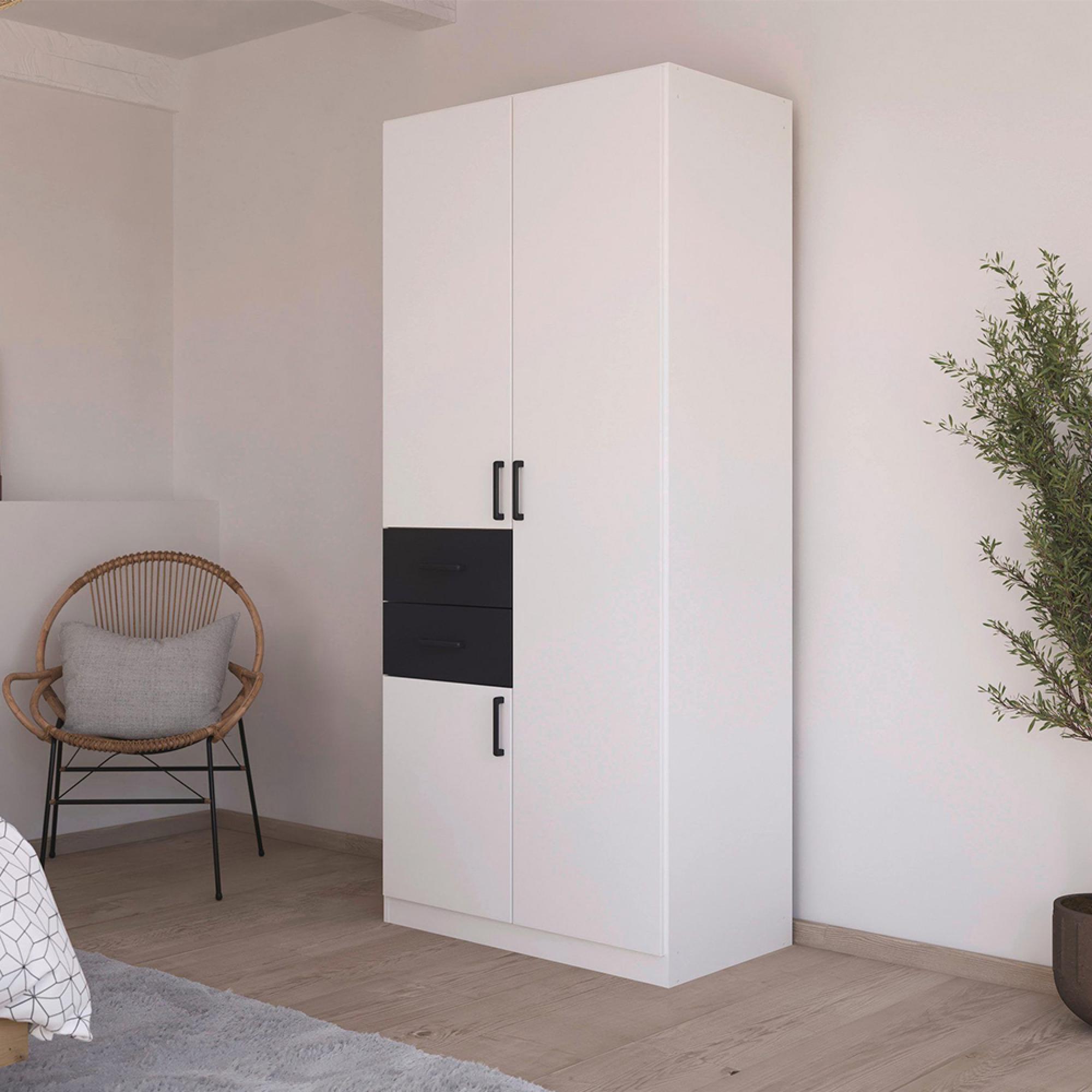 Rauch Maika 91cm 3 Door Wardrobe - H 210cm - Alpine White and Metallic Dark Grey