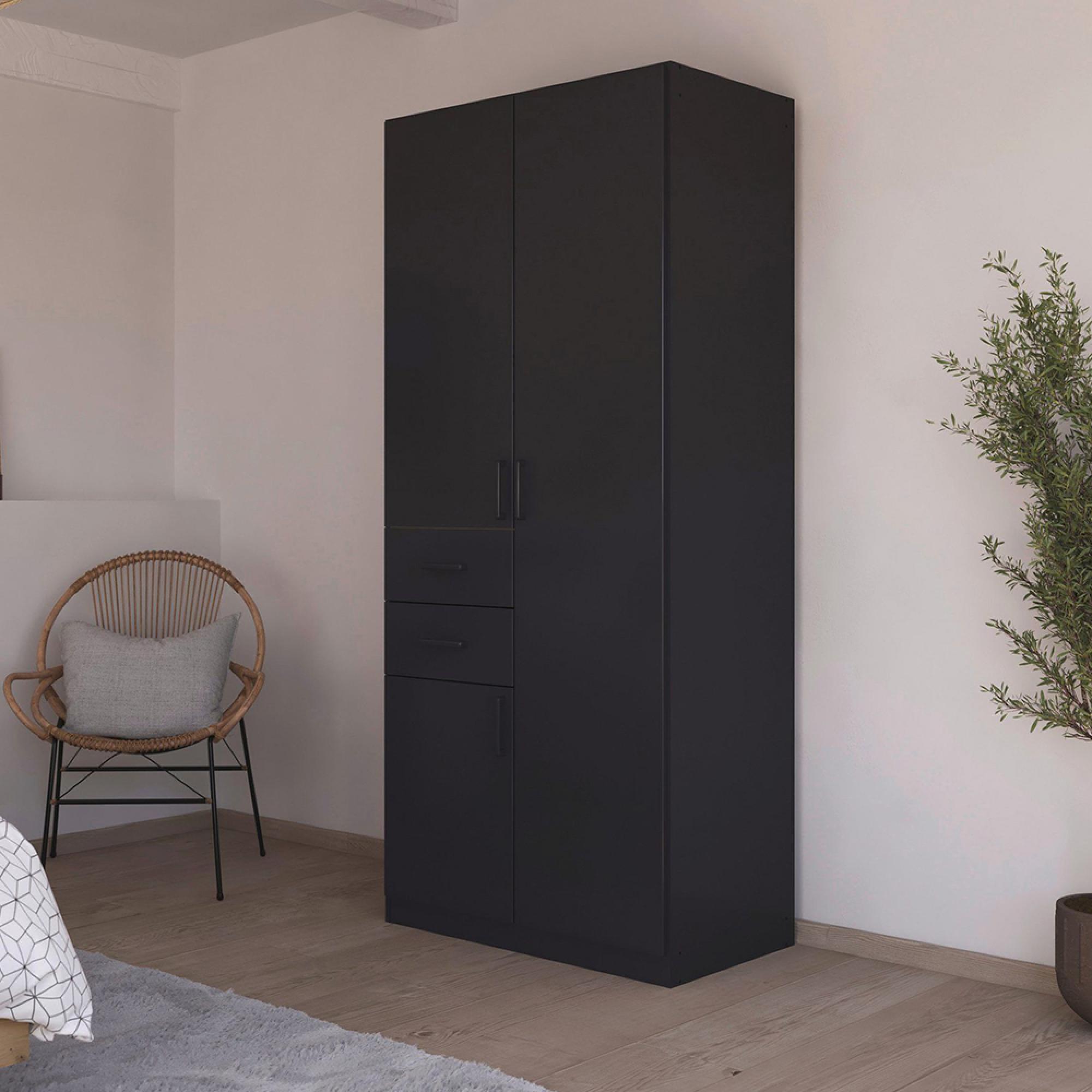Rauch Maika 91cm 3 Door Wardrobe - H 210cm - Metallic Dark Grey