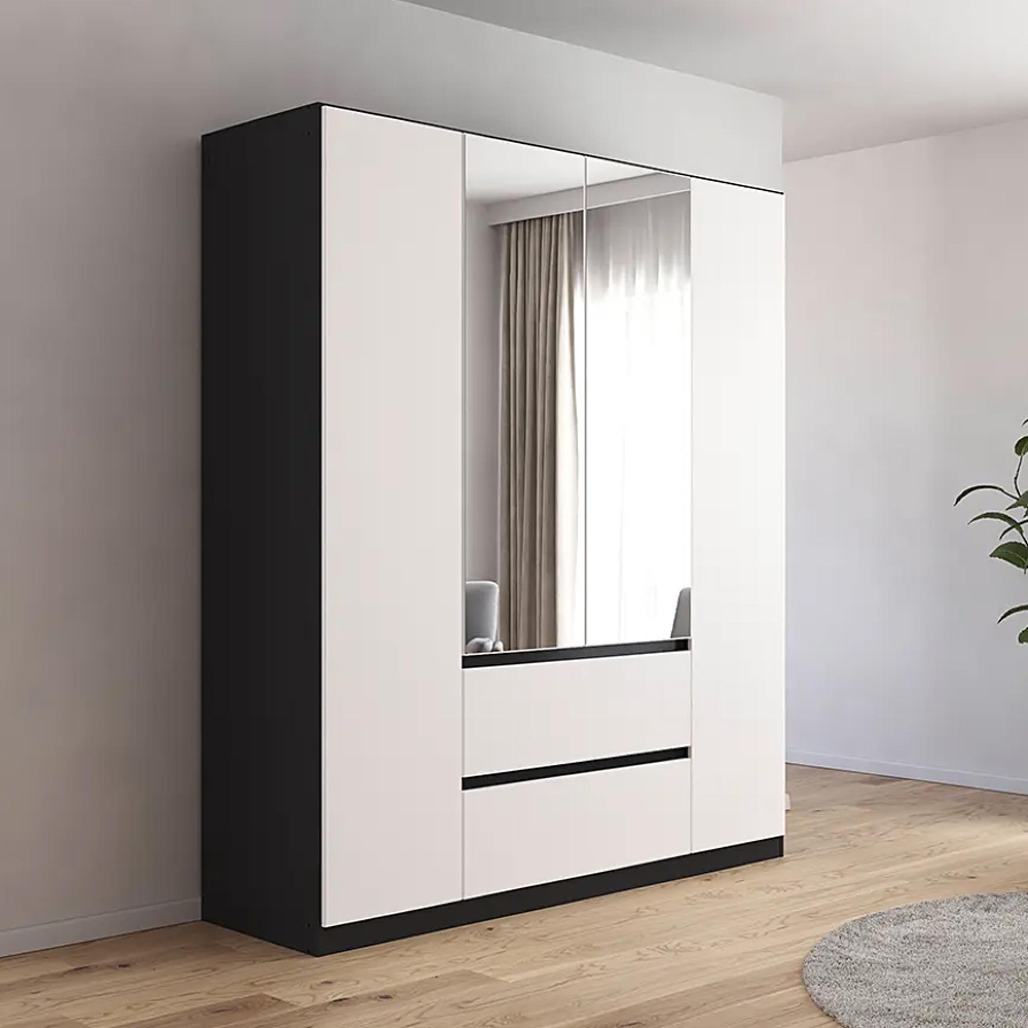 Rauch Mainz 181cm 4 Door Combi Wardrobe - Metallic Dark Grey and Alpine White