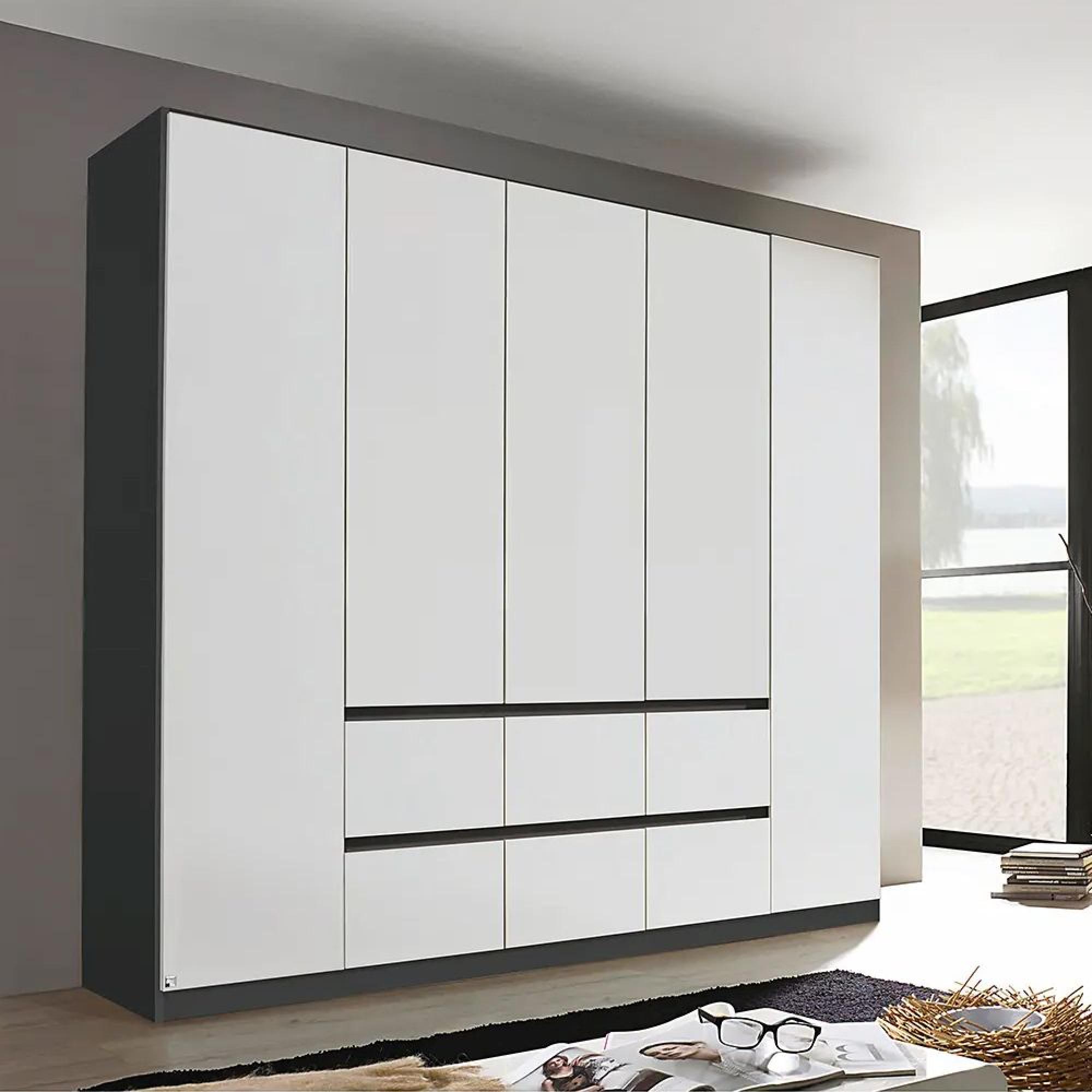 Rauch Mainz 226cm 5 Door Wardrobe with Drawer - Metallic Dark Grey and Alpine White
