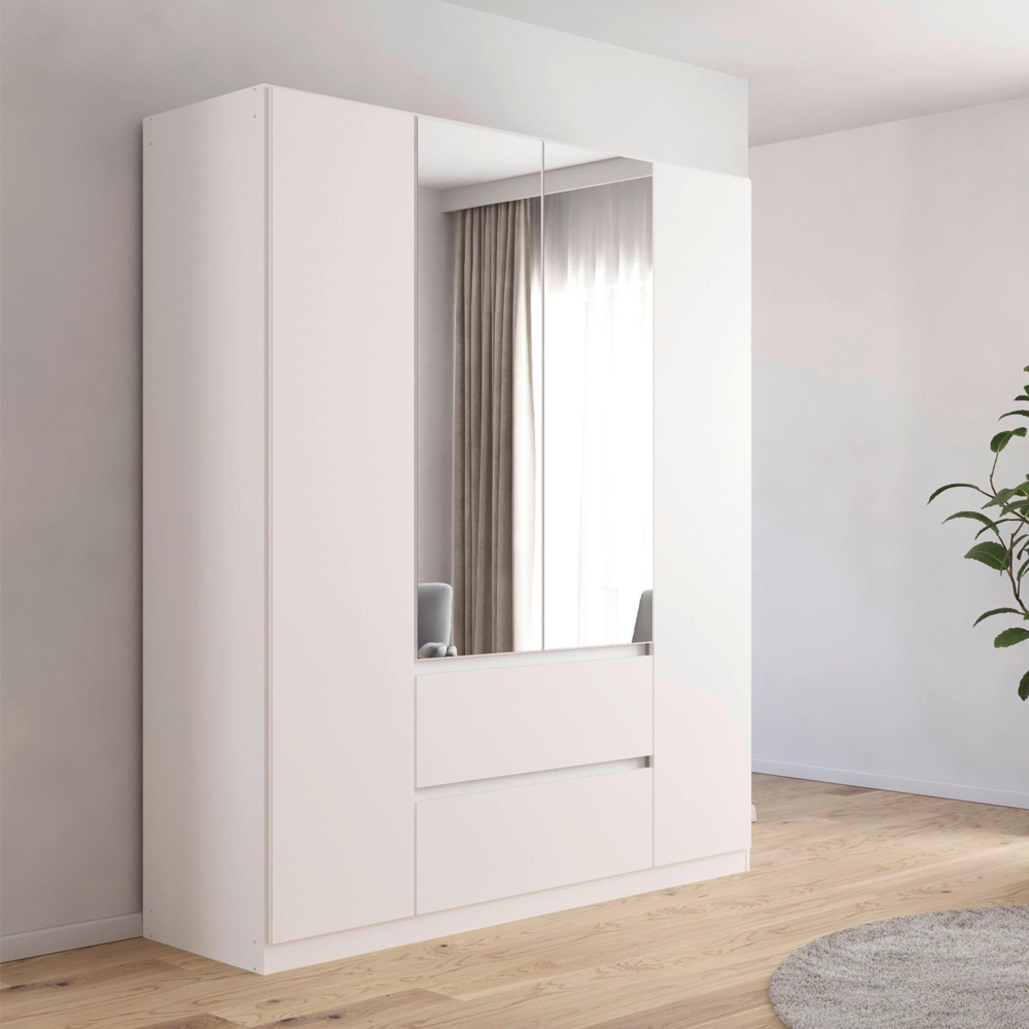 Rauch Mainz Plus 181cm 4 Door Combi Wardrobe - Alpine White and White High Gloss