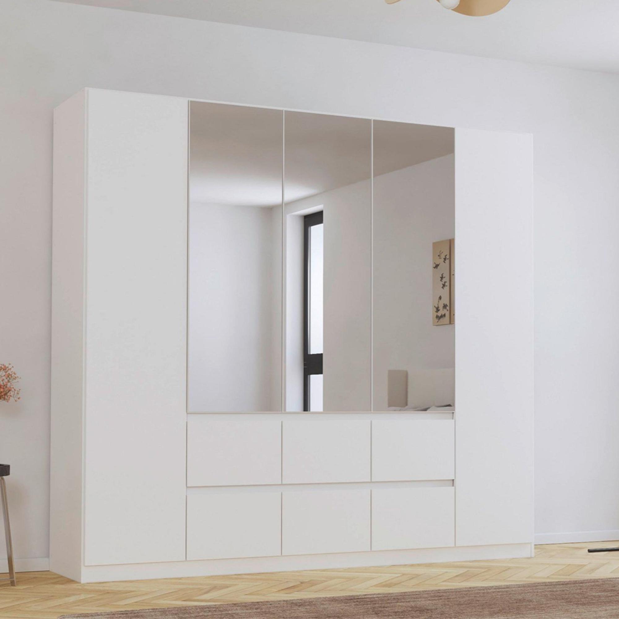 Rauch Mainz Plus 226cm 5 Door Combi Wardrobe - Alpine White and White High Gloss