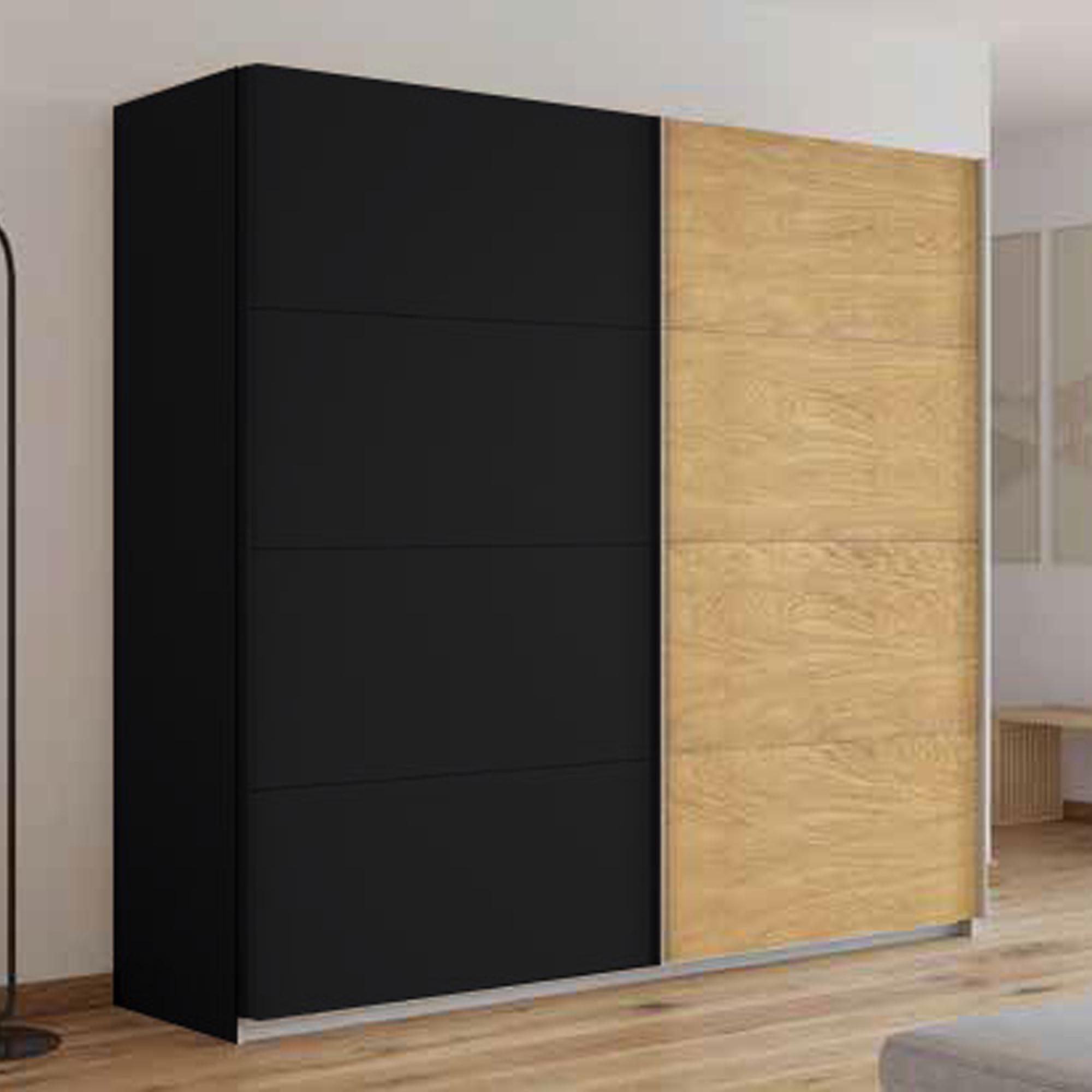 Rauch Malva 226cm 2 Door Sliding Wardrobe - Metallic Dark Grey and Oak