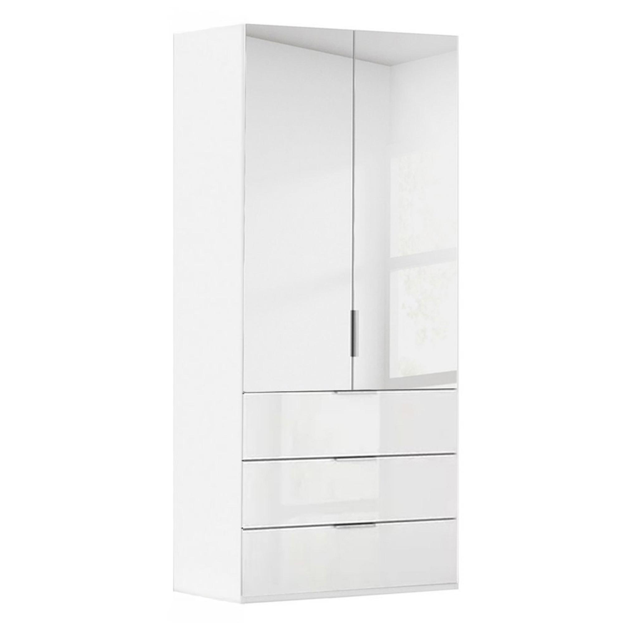 Miramar Type-5 Wardrobe - 101cm - 2 Door - Combi - Alpine White & Crystal White Glass