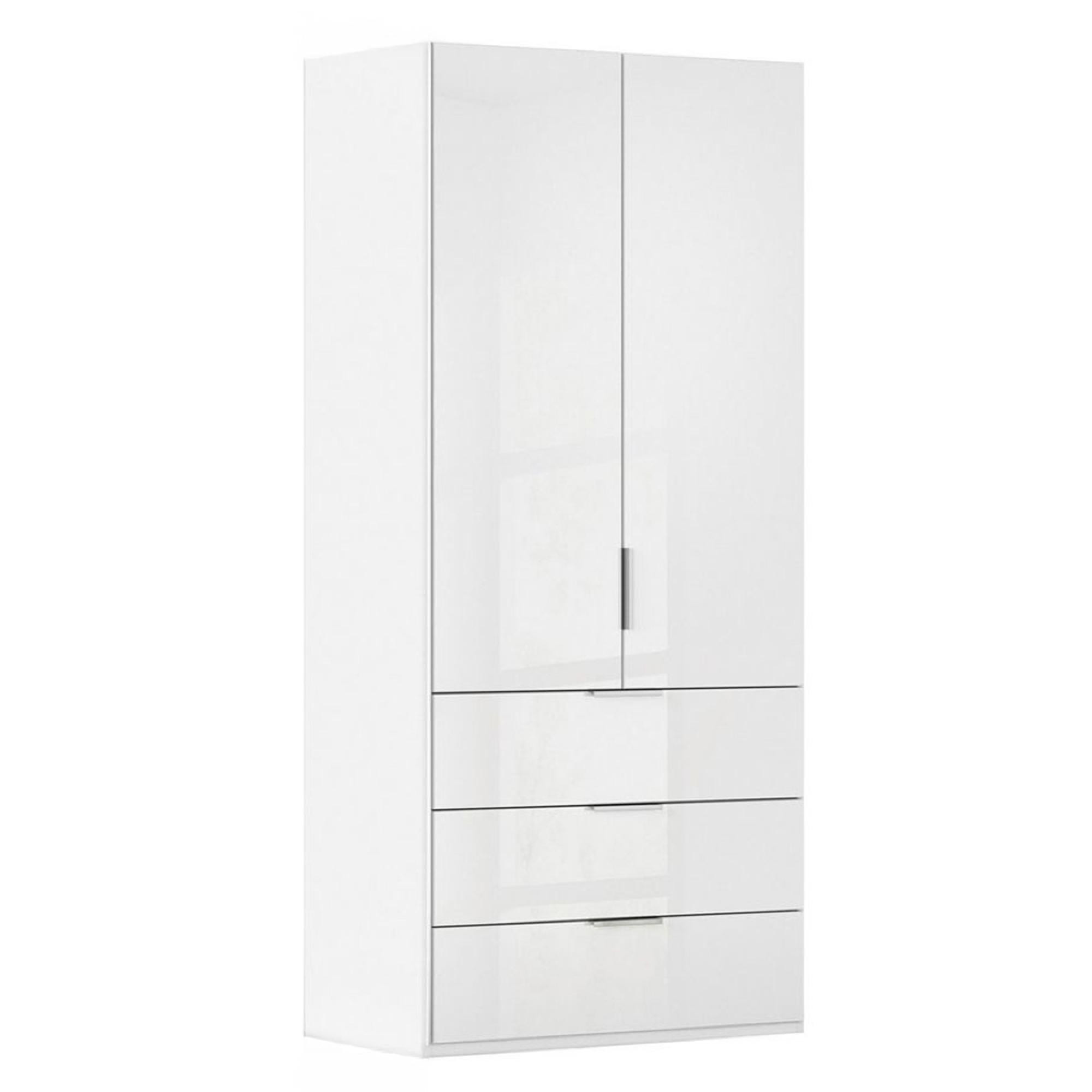 Miramar Type-5 Wardrobe - 101cm - 2 Door - 3 Drawer - Alpine White & Crystal White Glass