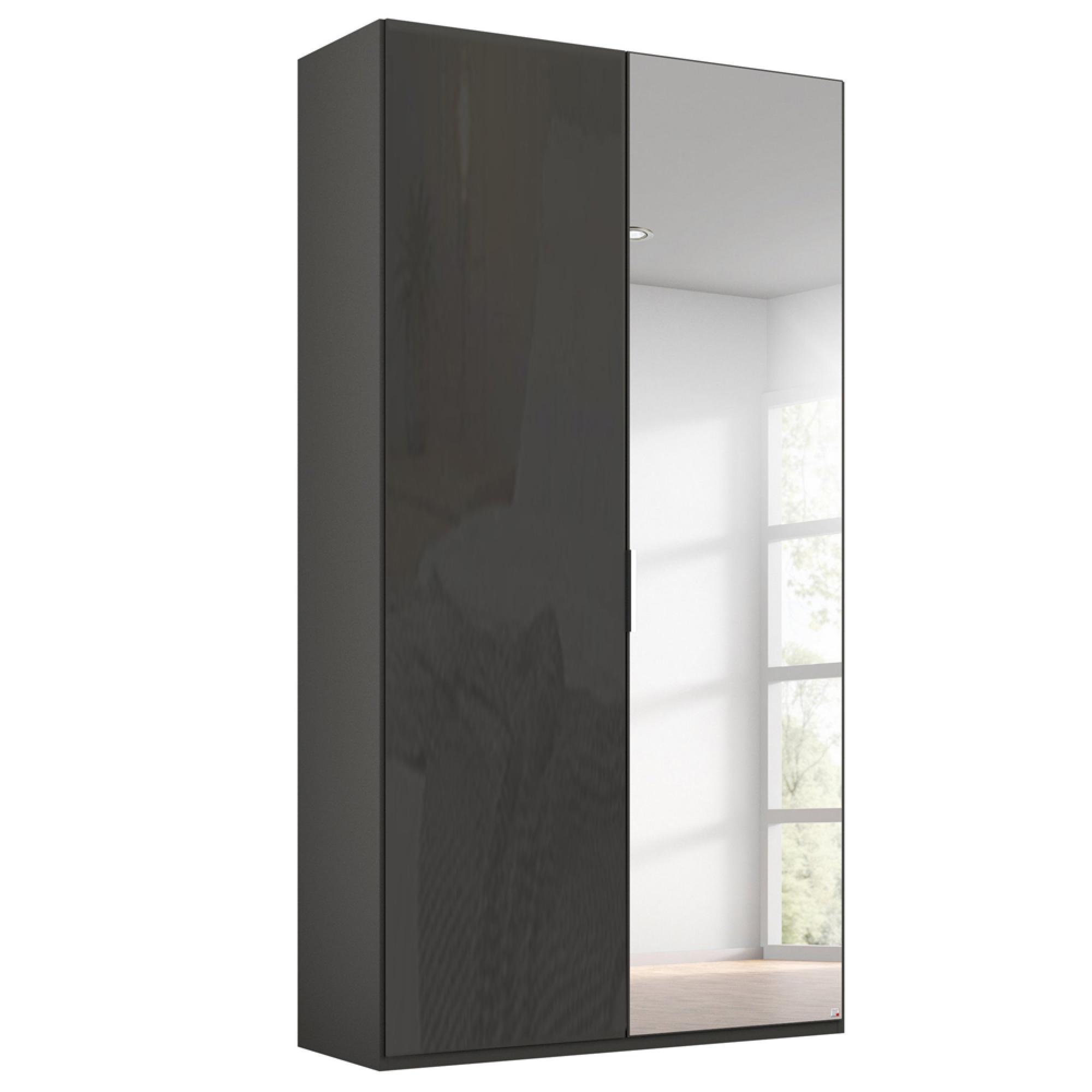 Rauch Miramar Type-5 101cm 2 Door Wardrobe with Mirror - Graphite and Basalt Glass