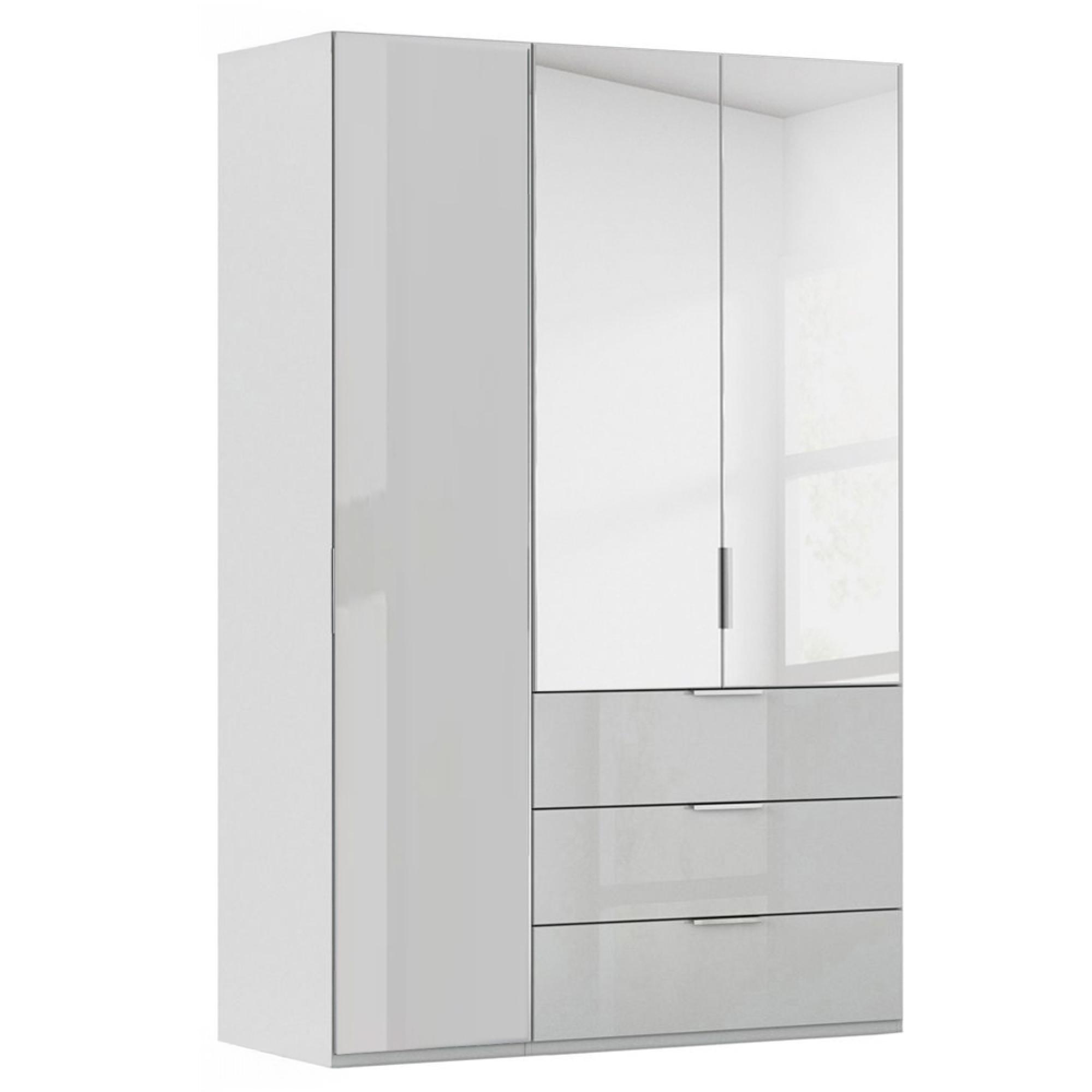 Miramar Type-5 Wardrobe - 151cm - 3 Door - Combi - Silk Grey & Silk Grey Glass
