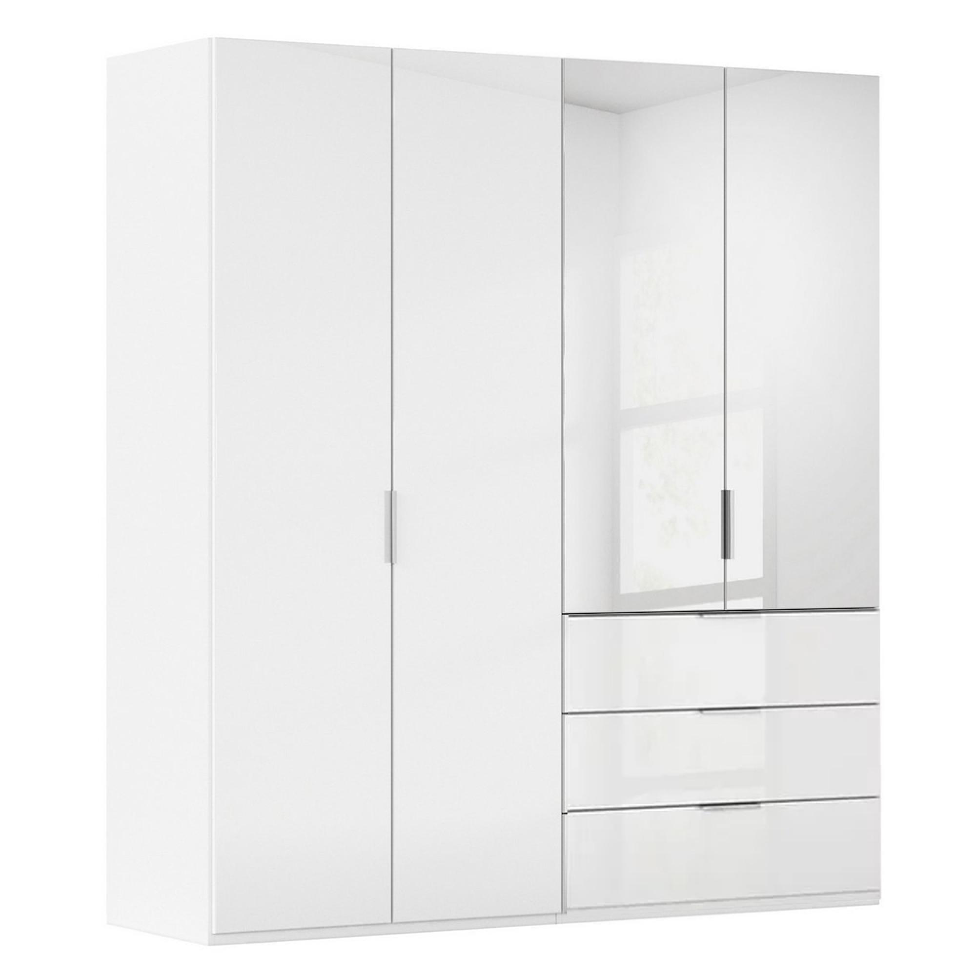 Miramar Type-5 Wardrobe - 201cm - 4 Door - Combi - Alpine White & Crystal White Glass