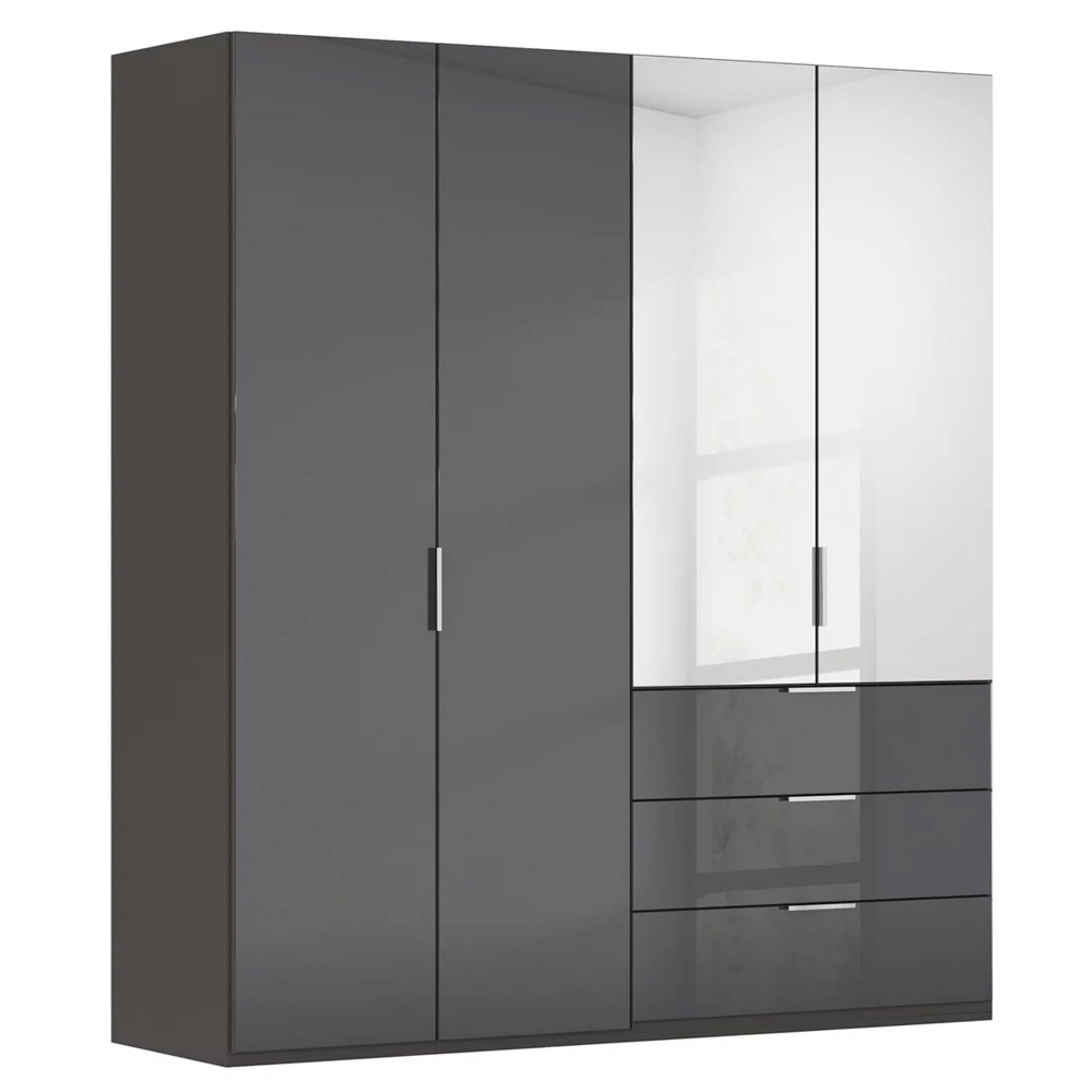 Miramar Type-5 Wardrobe - 201cm - 4 Door - Combi - Graphite & Basalt Glass