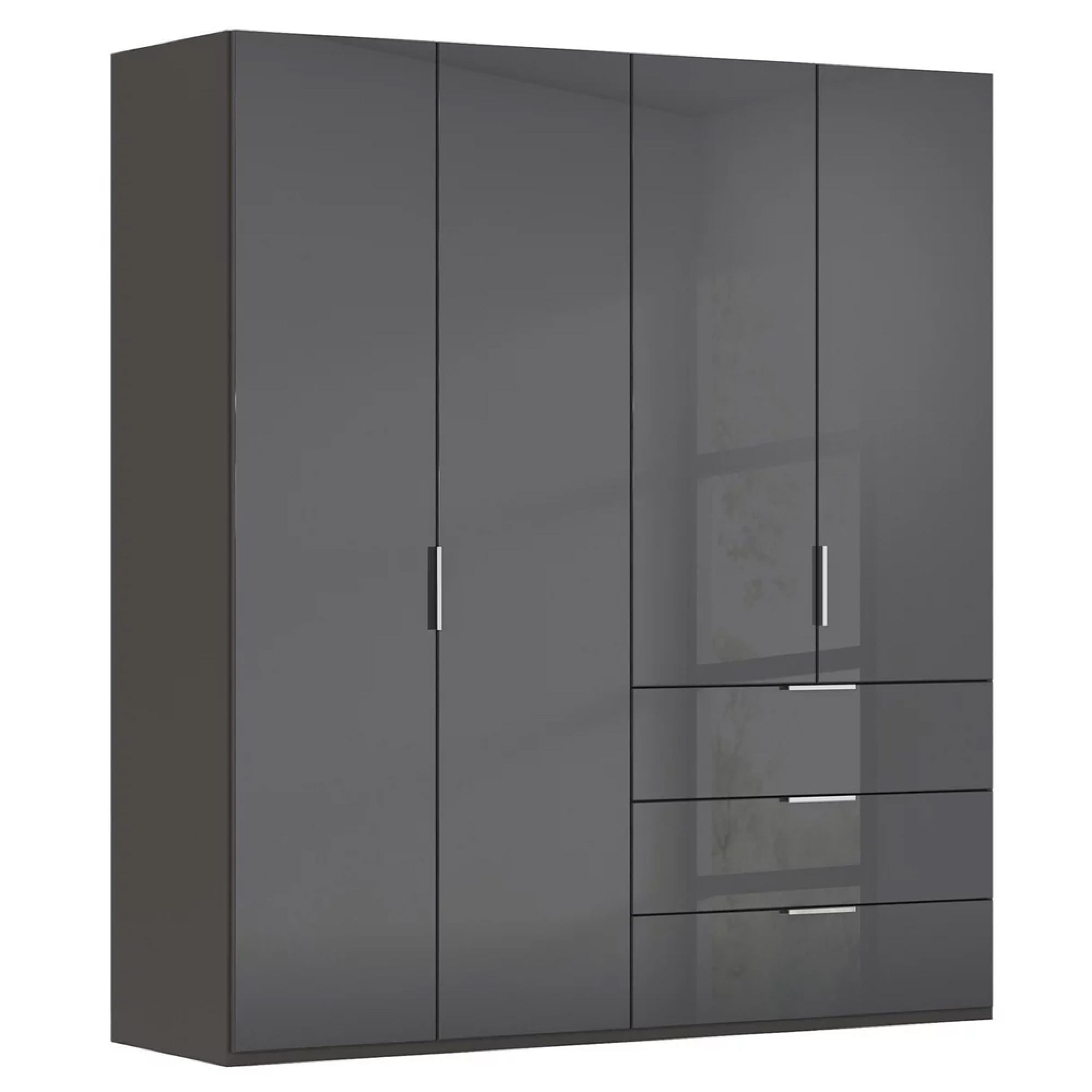 Miramar Type-5 Wardrobe - 201cm - 4 Door - 3 Drawer - Graphite & Basalt Glass