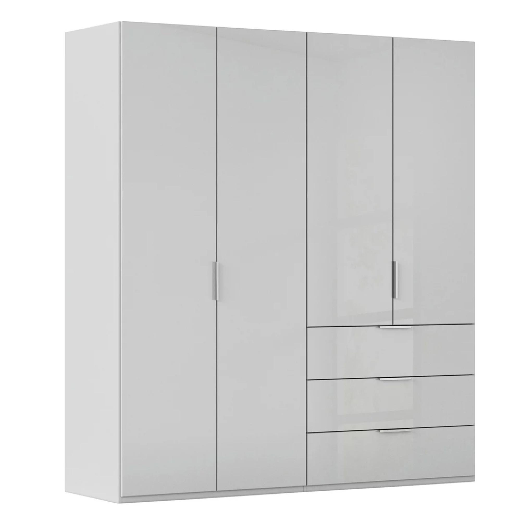 Miramar Type-5 Wardrobe - 201cm - 4 Door - 3 Drawer - Silk Grey & Silk Grey Glass