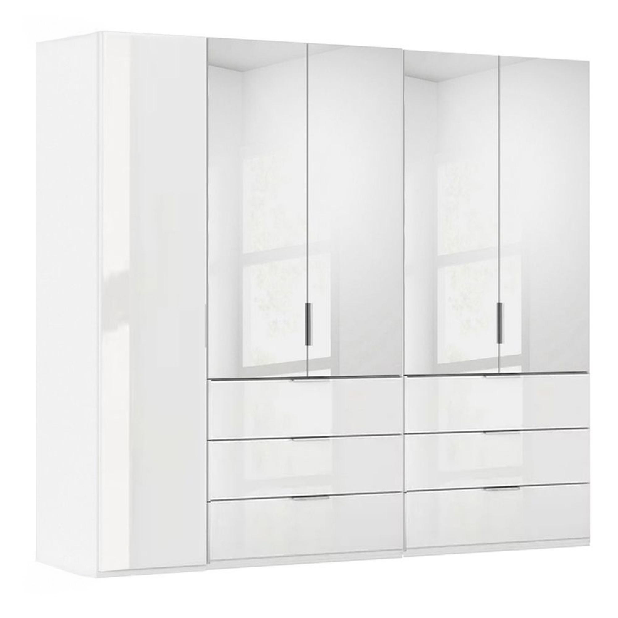 Miramar Type-5 Wardrobe - 251cm - 5 Door - Combi - Alpine White & Crystal White Glass