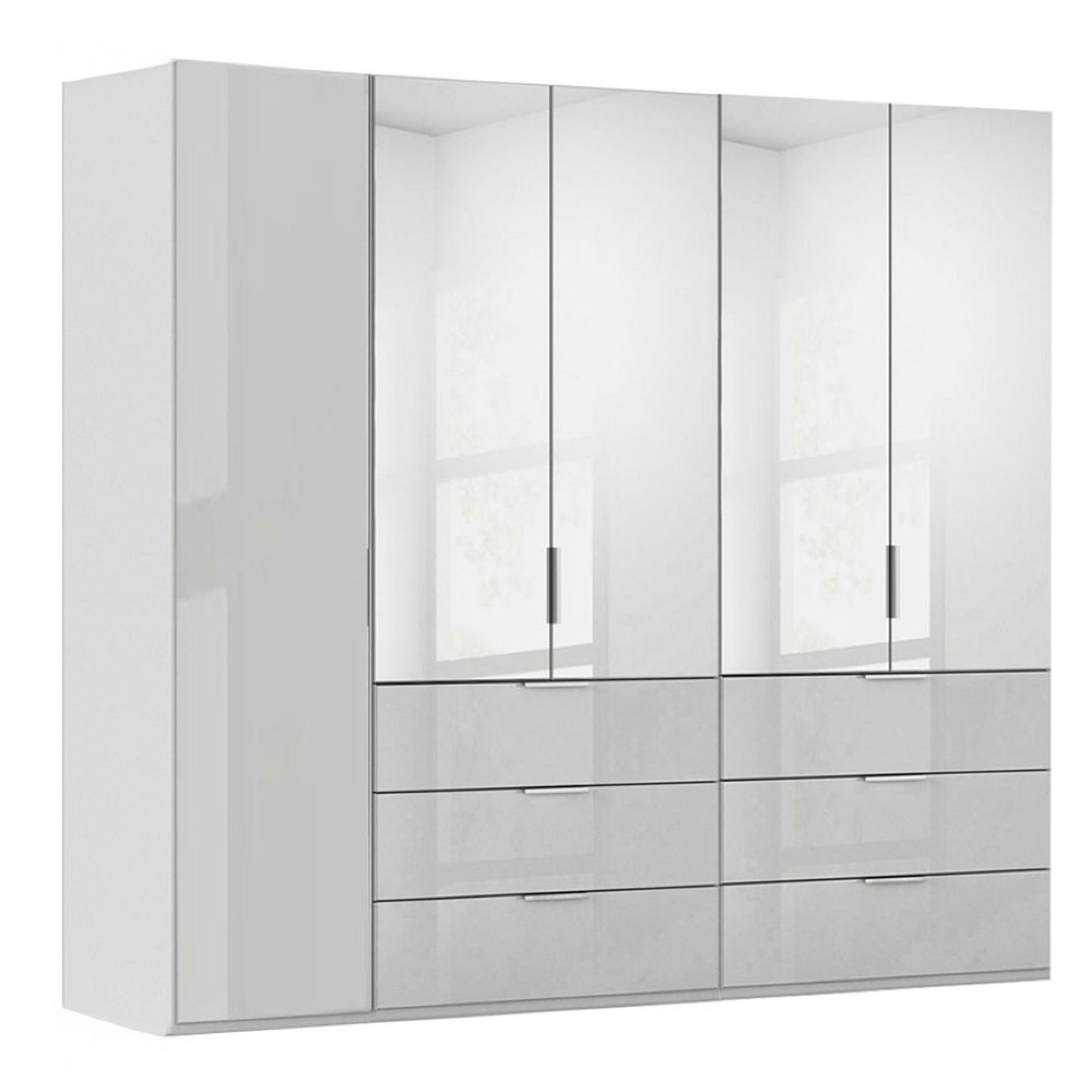 Miramar Type-5 Wardrobe - 251cm - 5 Door - Combi - Silk Grey & Silk Grey Glass