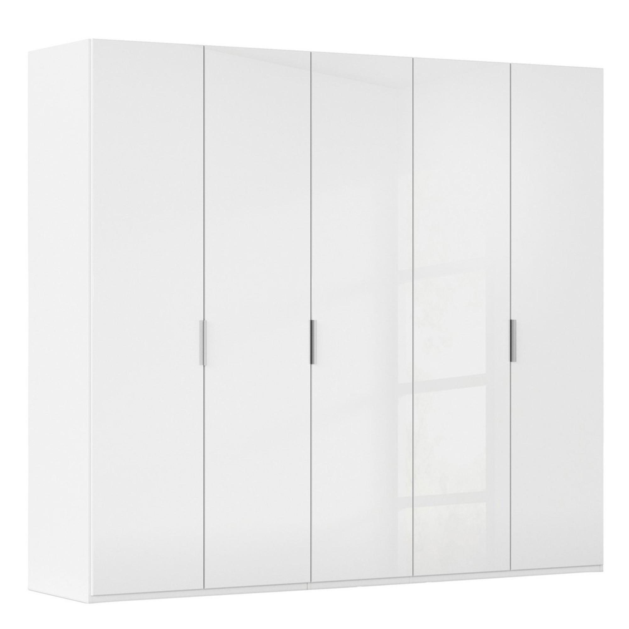 Miramar Type-5 Wardrobe - 251cm - 5 Door - Alpine White & Crystal White Glass