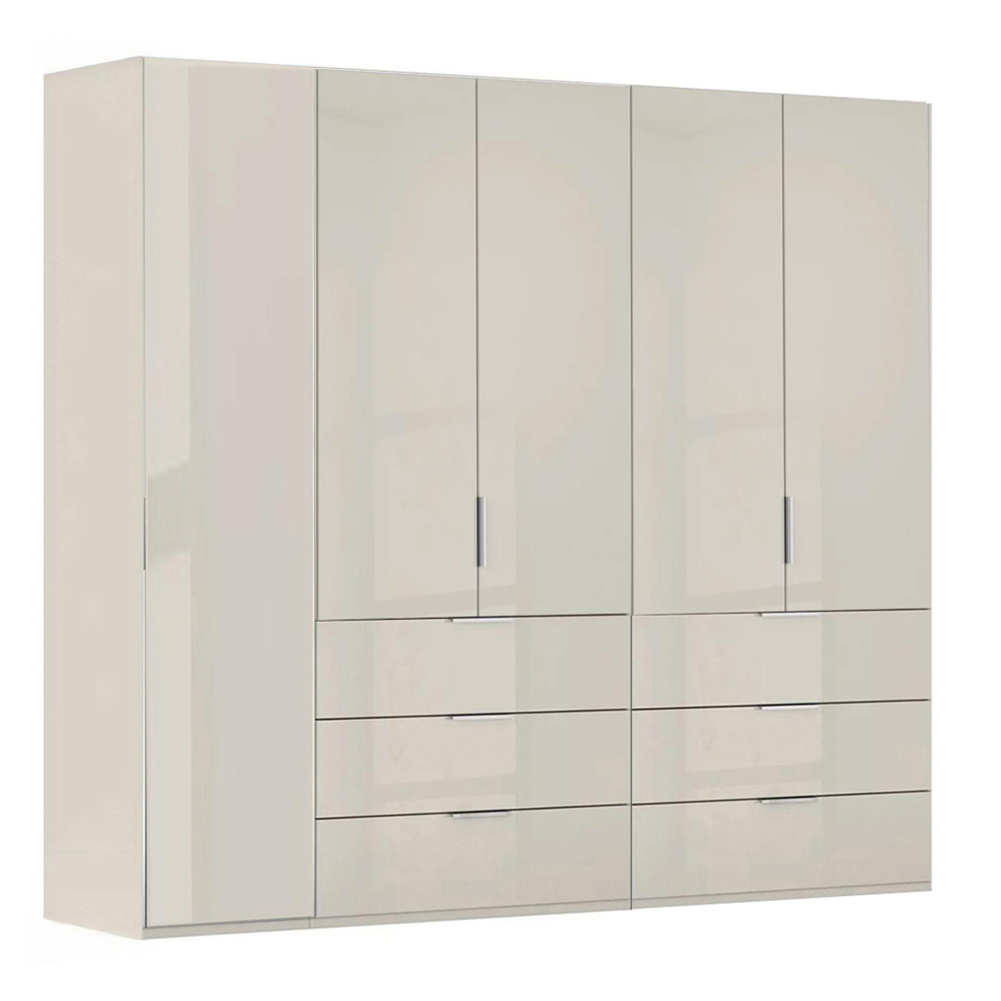 Miramar Type-5 Wardrobe - 251cm - 5 Door - 6 Drawer - Champagne & Champagne Glass