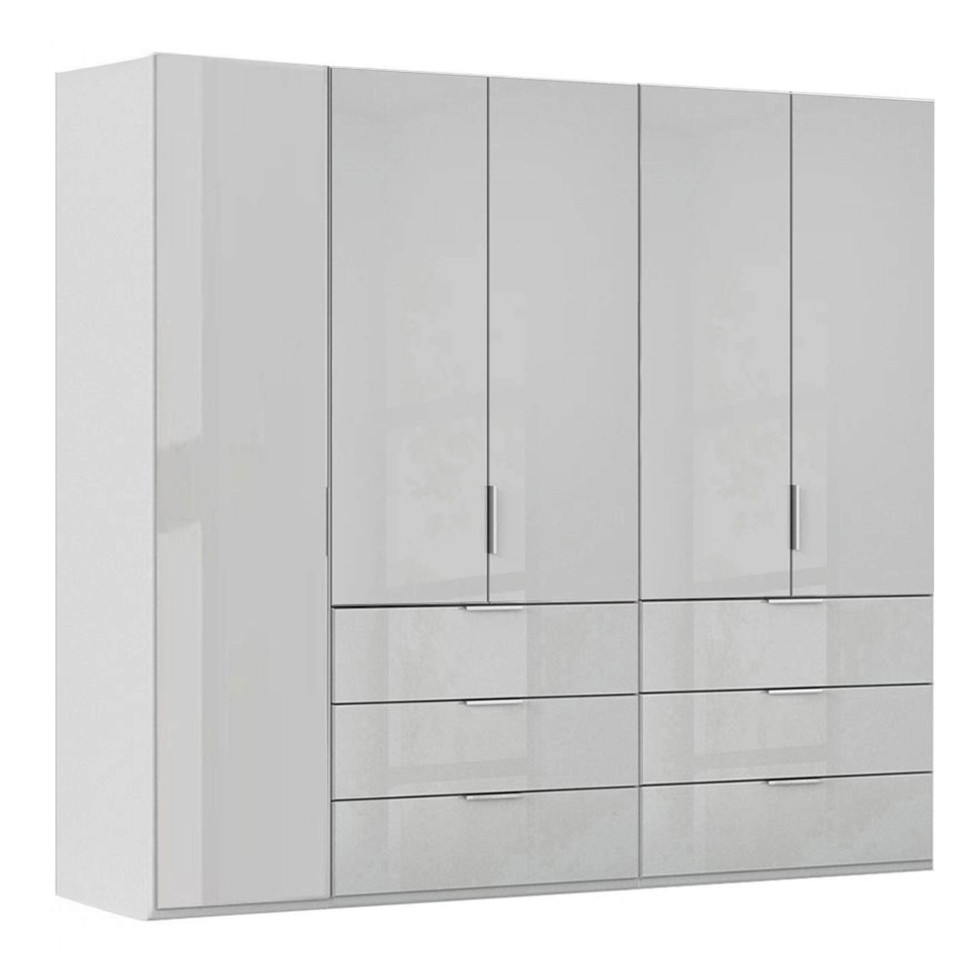 Miramar Type-5 Wardrobe - 251cm - 5 Door - 6 Drawer - Silk Grey & Silk Grey Glass