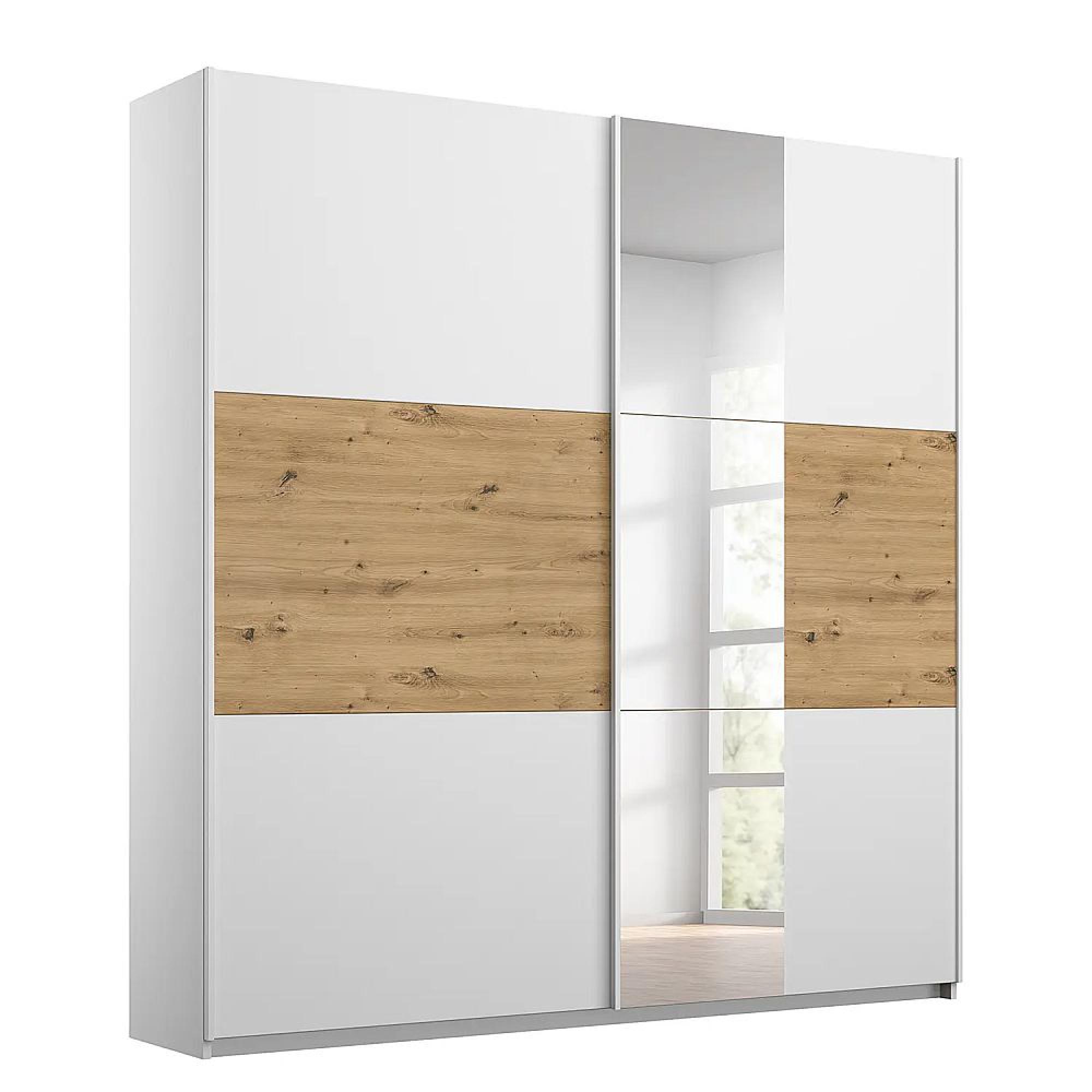 Rauch Miro 175cm 2 Door Sliding Wardrobe with Mirror - Alpine White and Artisan Oak