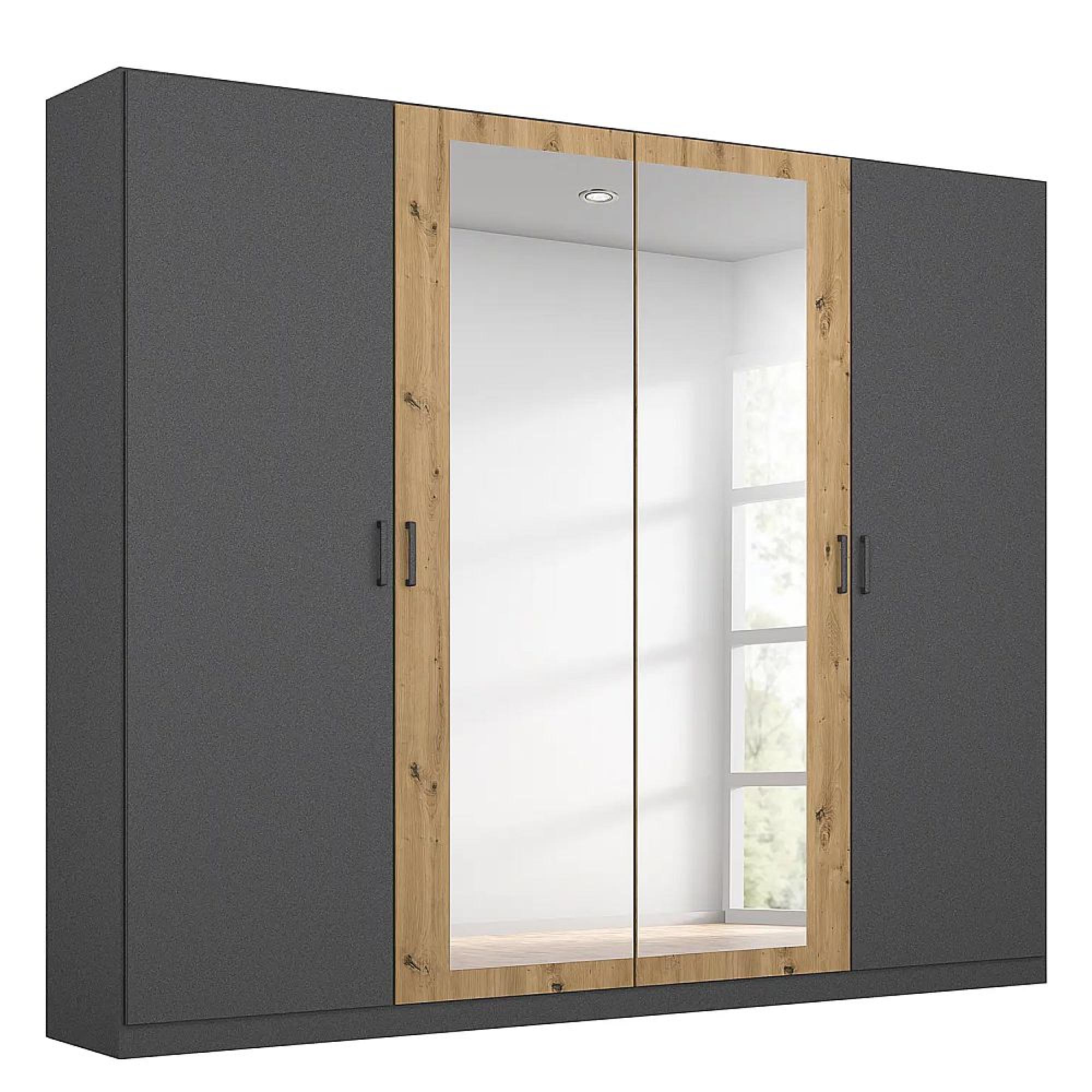 Rauch Miro 226cm 4 Door Wardrobe with Mirror - Metallic Dark Grey and Artisan Oak