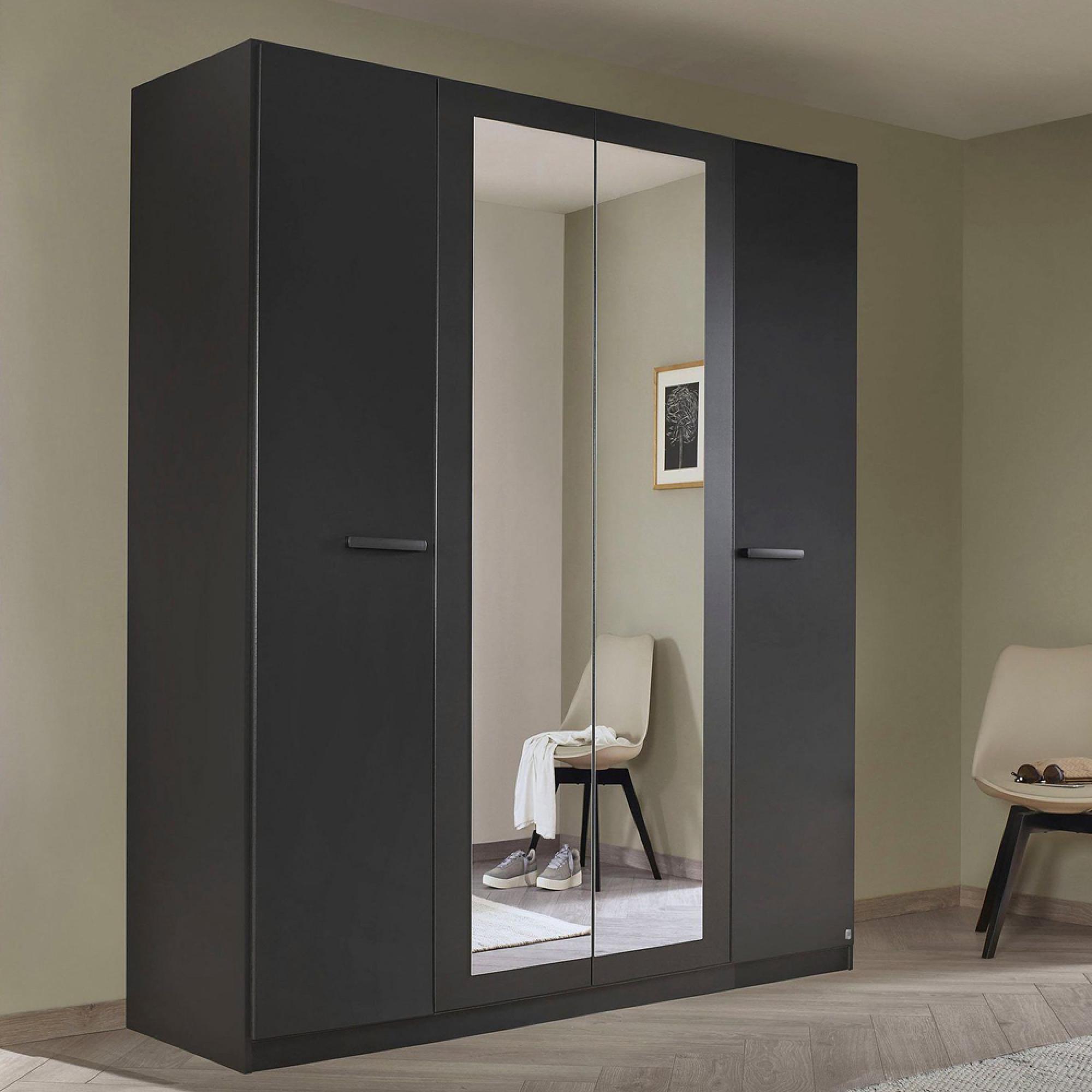 Rauch Modi 181cm 4 Door Wardrobe with Mirror - Metallic Dark Grey