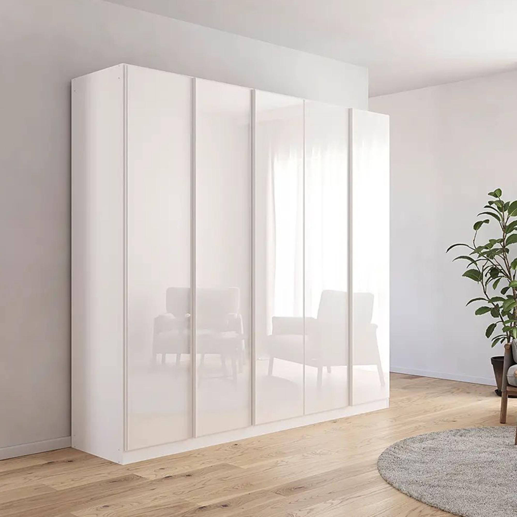 Rauch Monostar 226cm 5 Door Wardrobe with Extras - Alpine White with White Glass