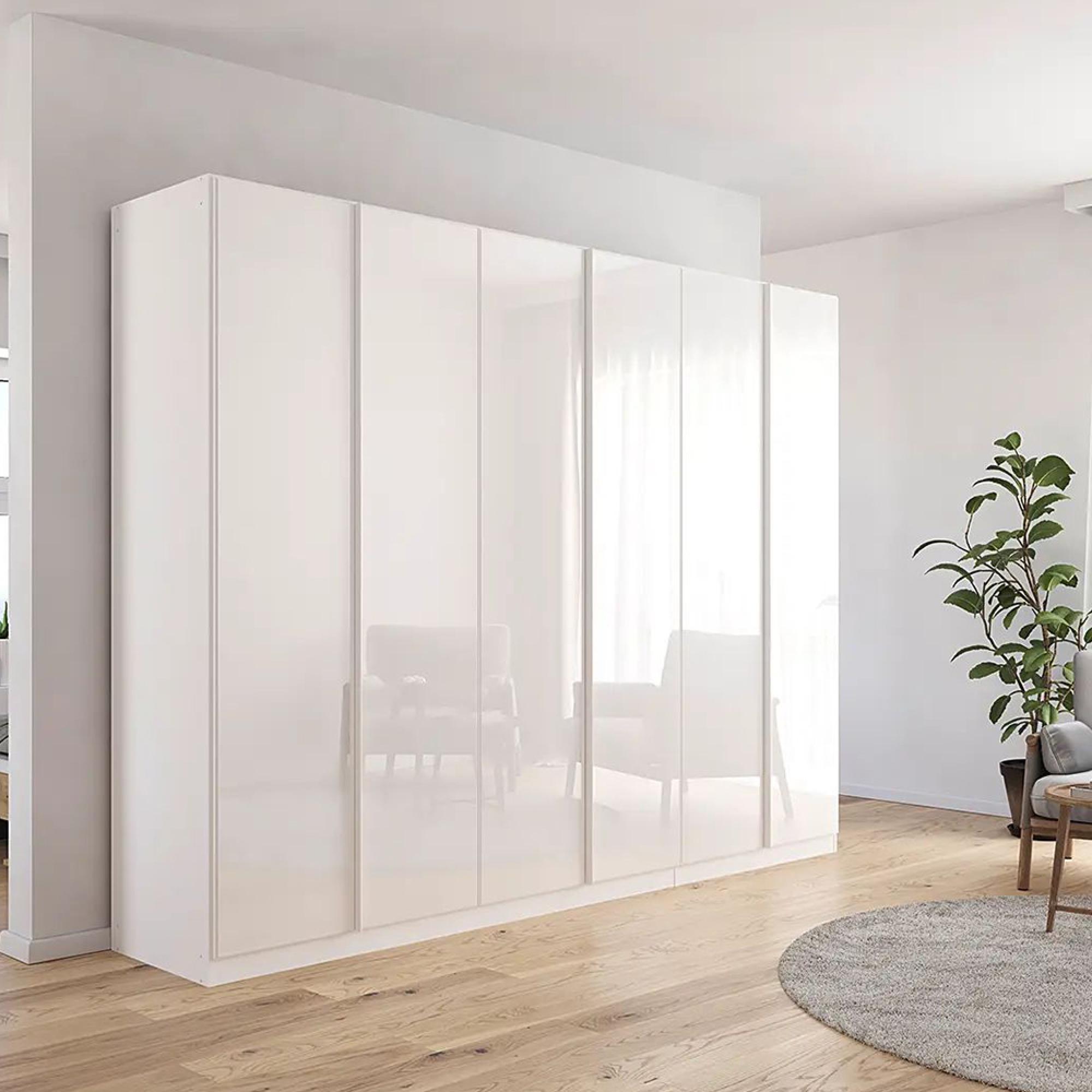 Rauch Monostar 271cm 6 Door Wardrobe with Extras - Alpine White with White Glass