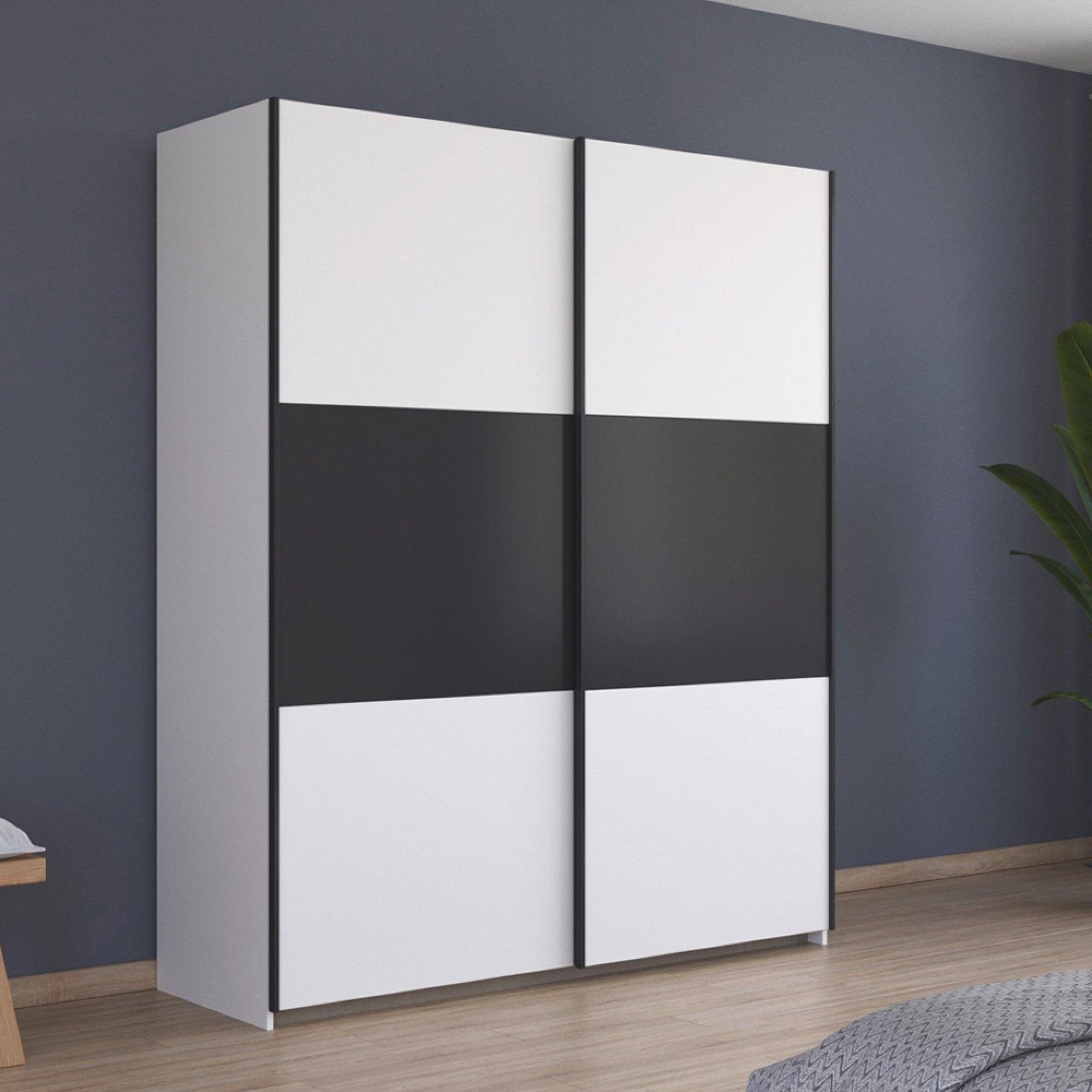 Rauch Neo 175cm 2 Door Sliding Wardrobe - Alpine White and Metallic Dark Grey
